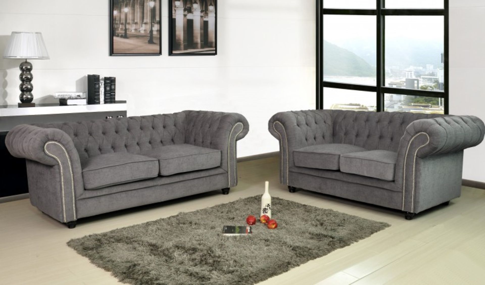 Brand new boxed direct from the manufacturers 3 seater and 2 seater Jackson Chesterfield in light gr