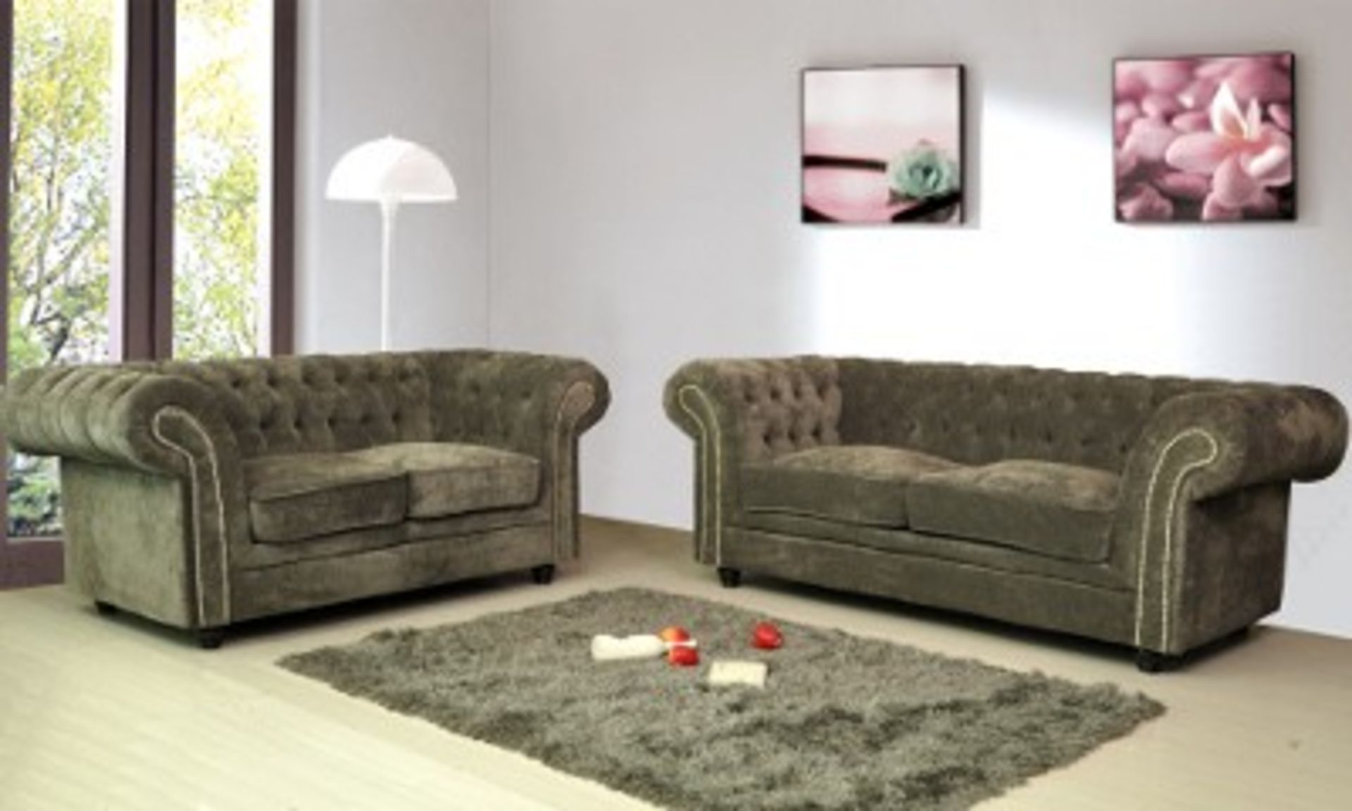 Brand new direct from the manufacturers 3 seater and 2 seater Jackson Chesterfield suite in charcoal