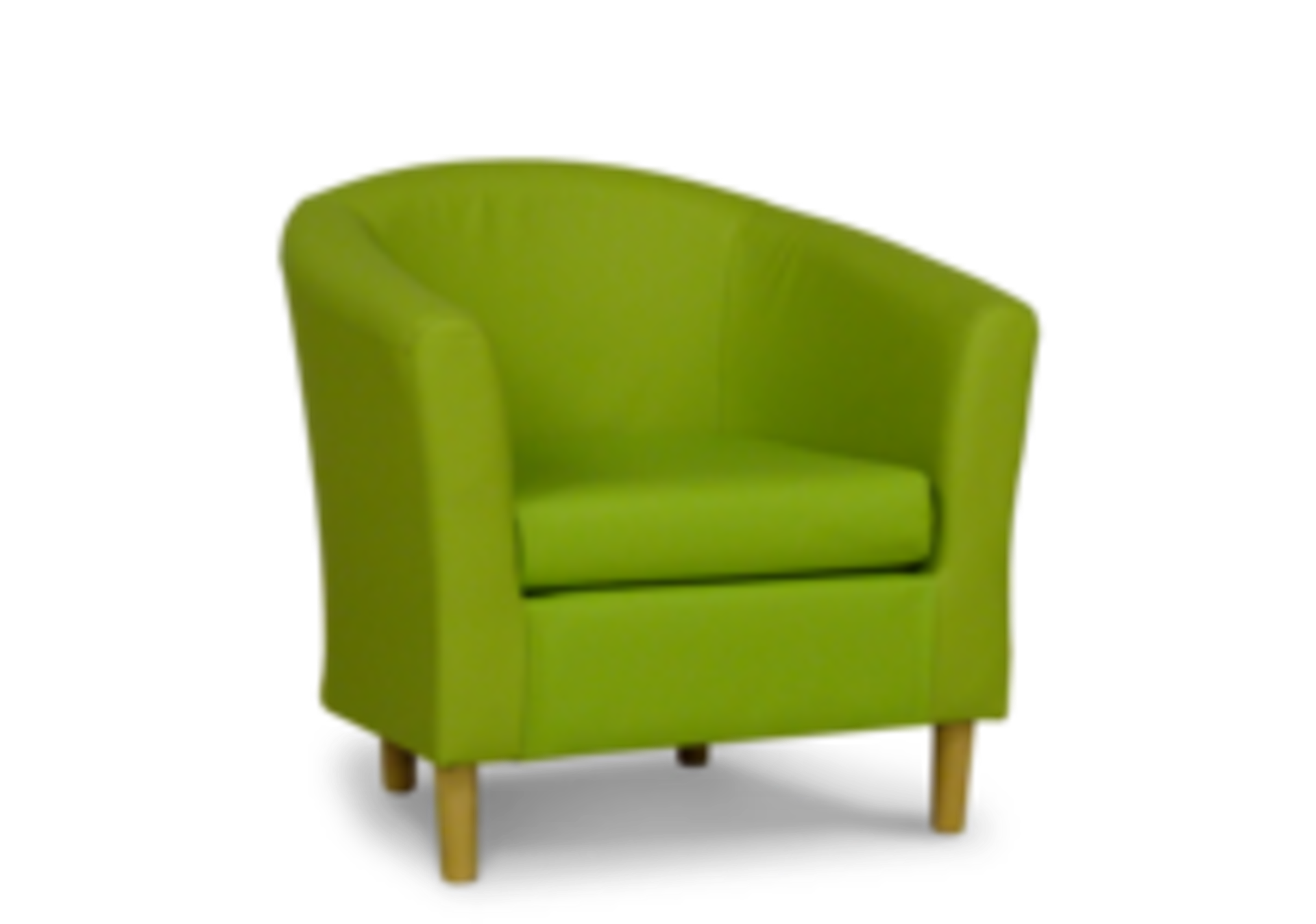 Green faux leather tub chair with dark wooden legs