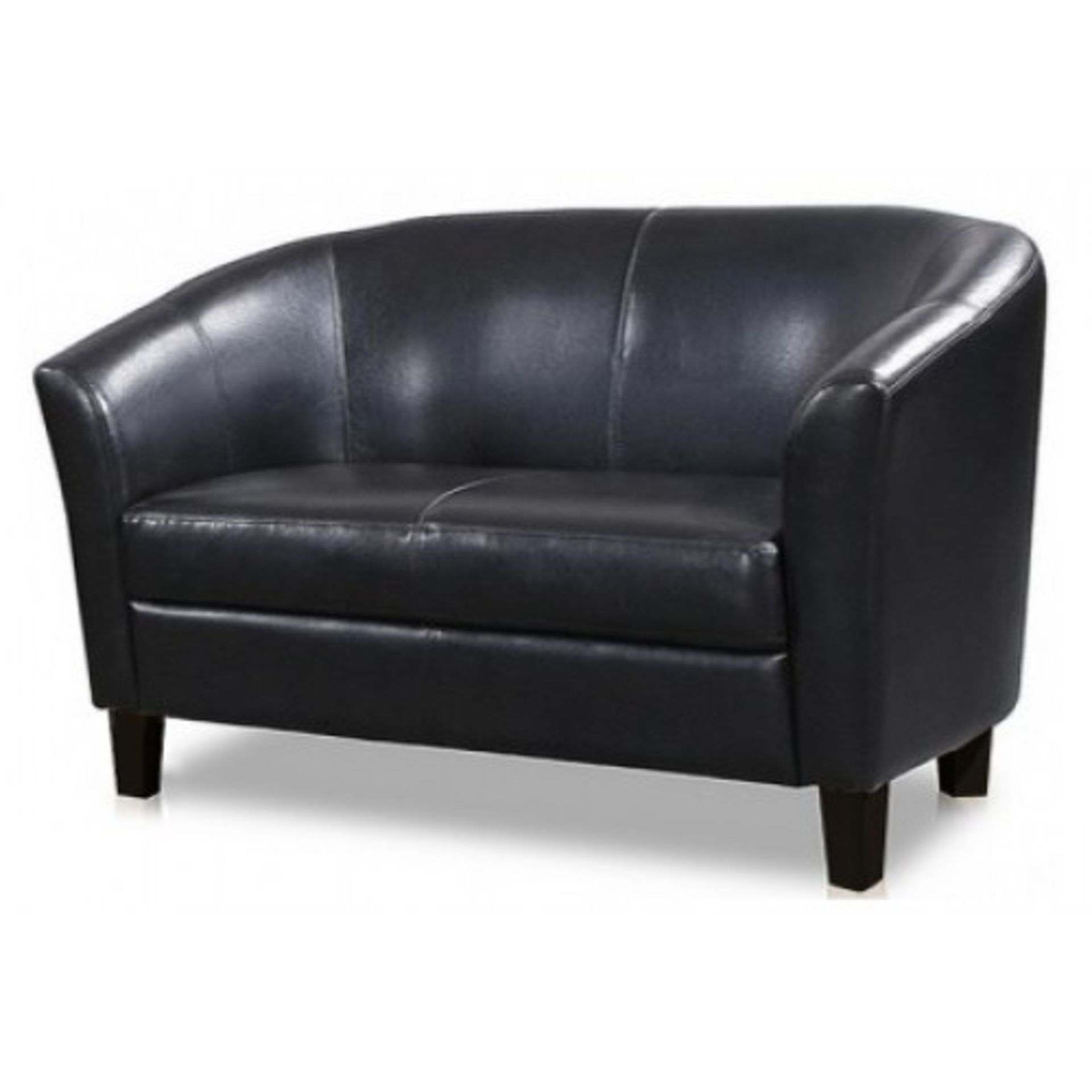 Brand new boxed direct from the manufacturers, Black faux leather 2 seater tub sofa with dark wooden