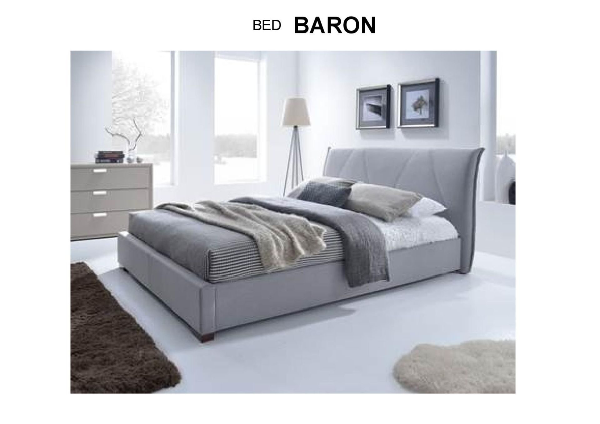 Brand new direct from the manufacturers double baron bedstead in light grey