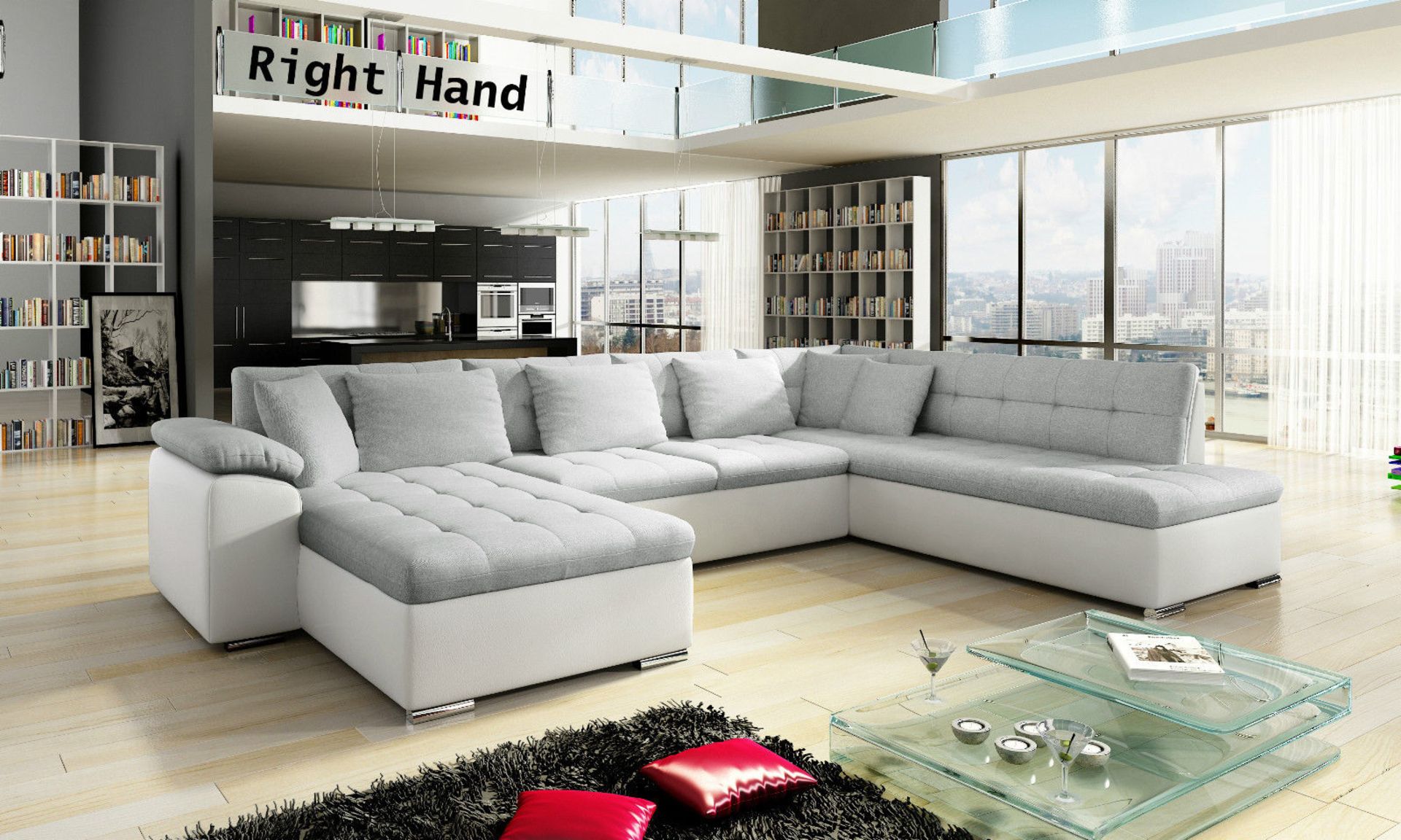 Brand new boxed direct from the manufacturers scaffati leather corner sofa bed in white/grey leather