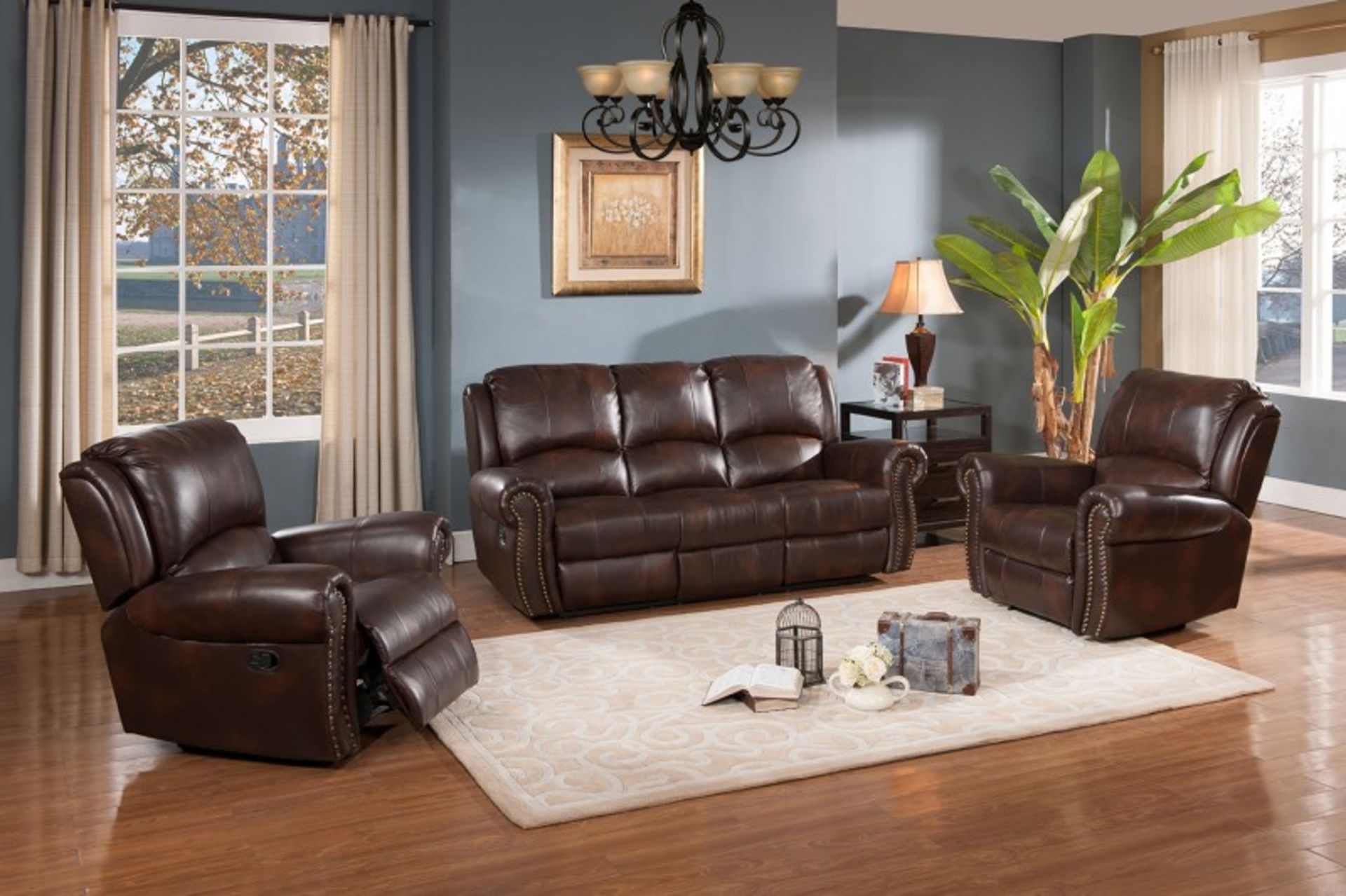 Brand new direct from the manufacturers sanfrancisco deluxe 3 seater and 2 arm chairs in shiny brown