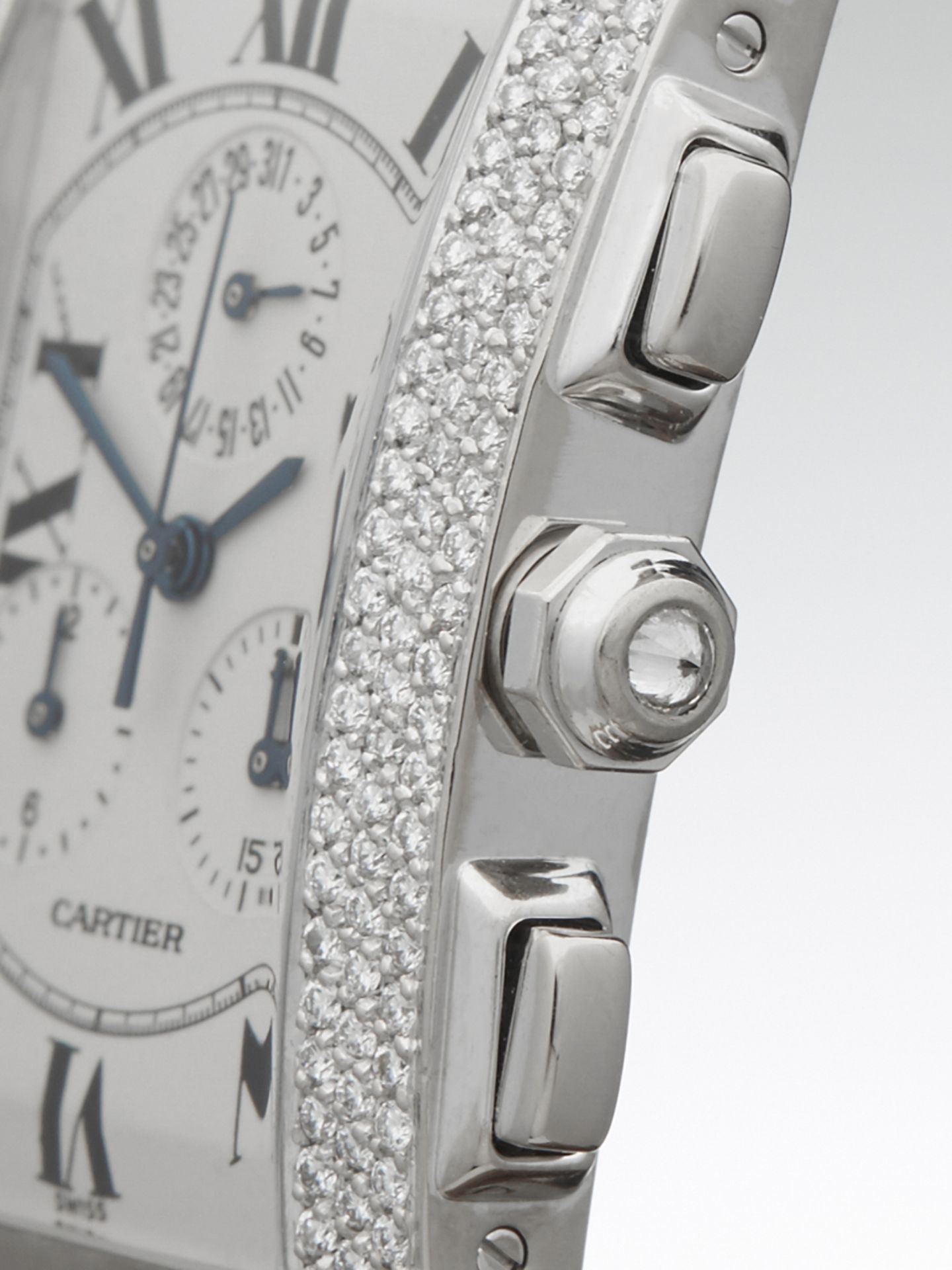 Cartier, Tank Americaine with after set Pave Diamonds 26mm 18k White Gold W2603356 or 2312 - Image 4 of 10