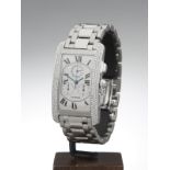 Cartier, Tank Americaine with after set Pave Diamonds 26mm 18k White Gold W2603356 or 2312