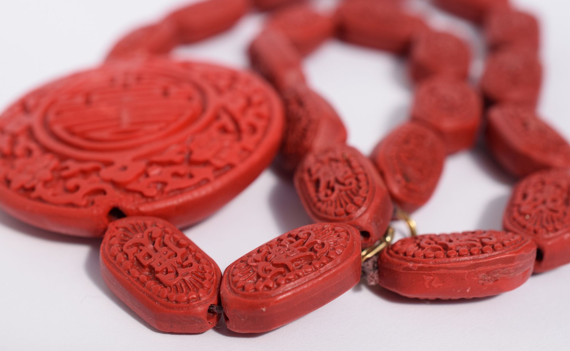 Set Of Three Oriental Necklaces In Amber, Coral and Cinnabar - Image 7 of 7