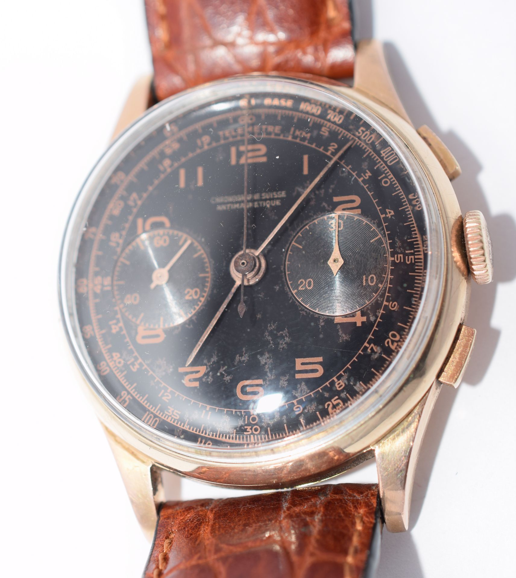 Chronographe Suisse 18ct Gold Vintage Chronograph With Black Dial - Image 3 of 11