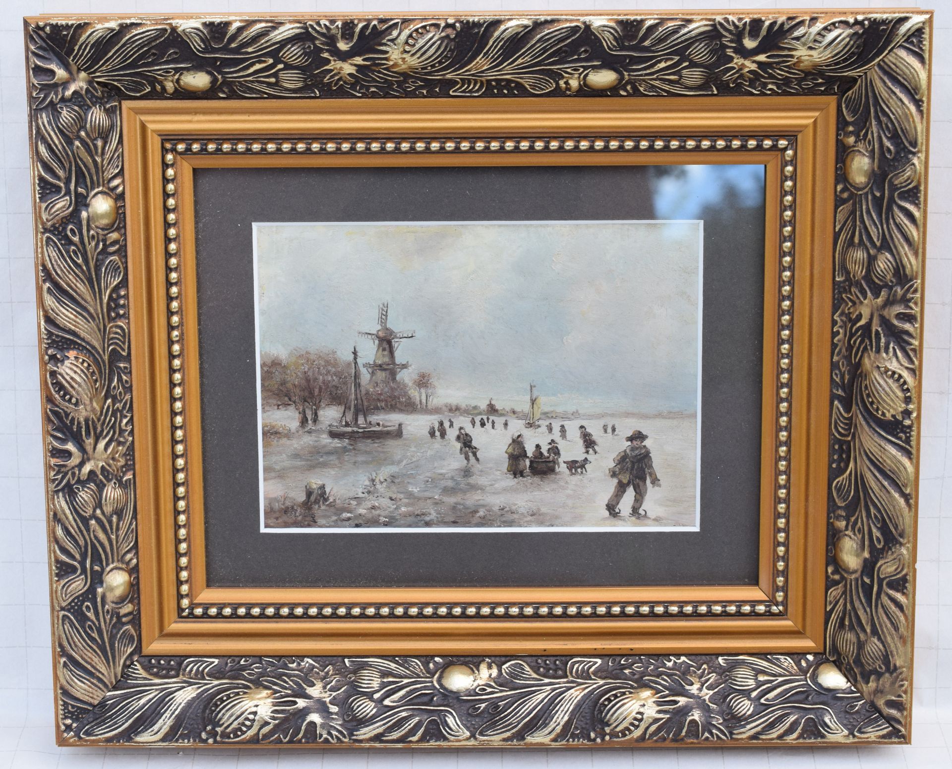 Vintage Dutch Oil Painting Of Skaters On Frozen Lake - Image 5 of 6