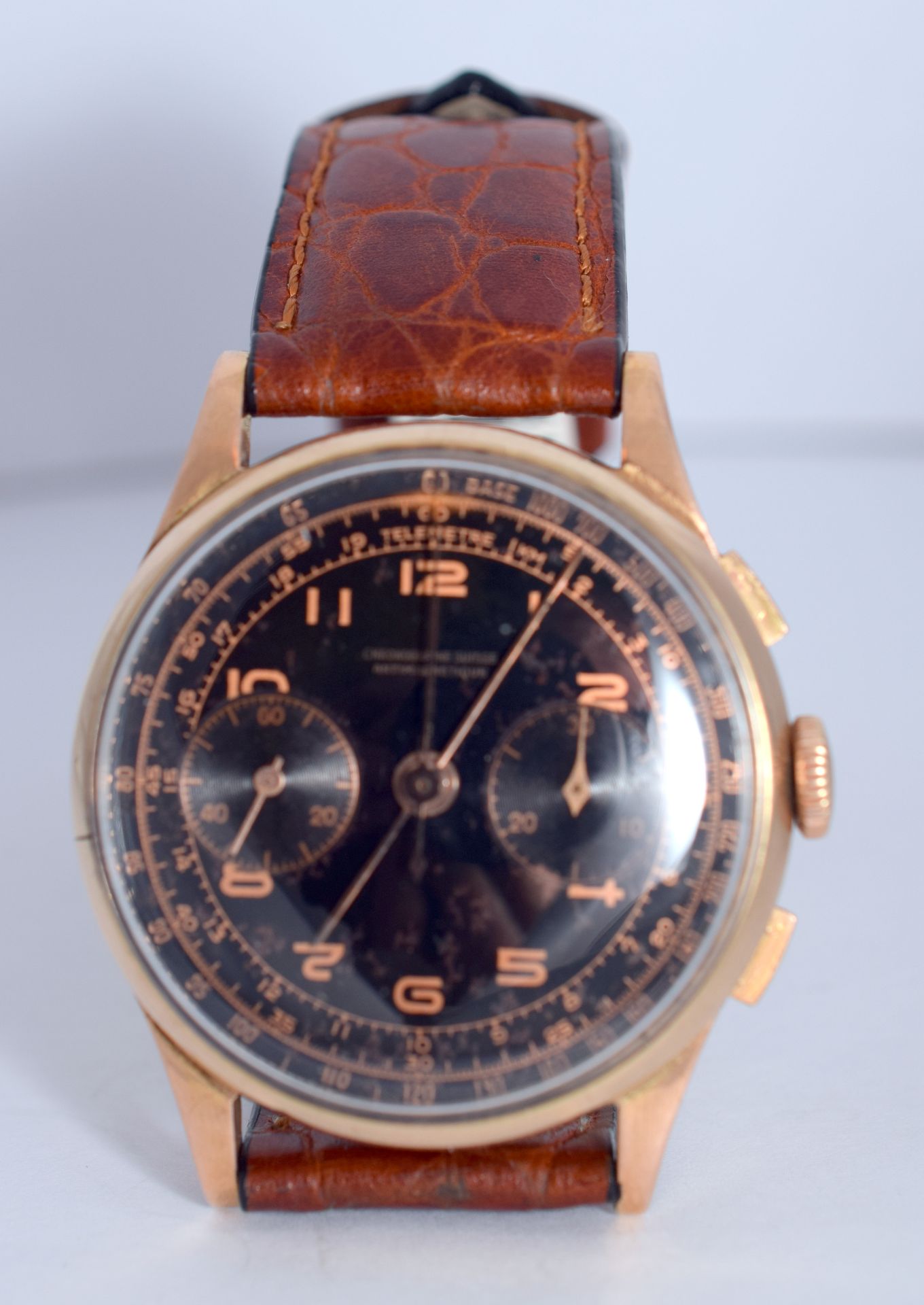Chronographe Suisse 18ct Gold Vintage Chronograph With Black Dial - Image 8 of 11