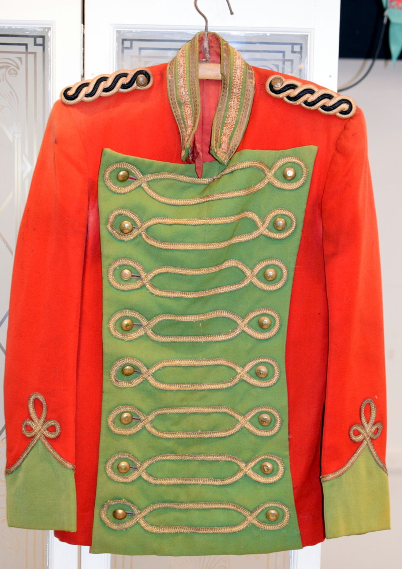 Antique Military Jacket In Red With Green Panelling c1840/60s