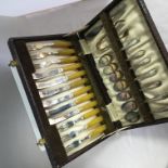 A BOXED EPNS AFTERNOON TEA CUTLERY SET - 21 PIECES - WITH YELLOW HANDLES. FREE UK DELIVERY. NO VAT.