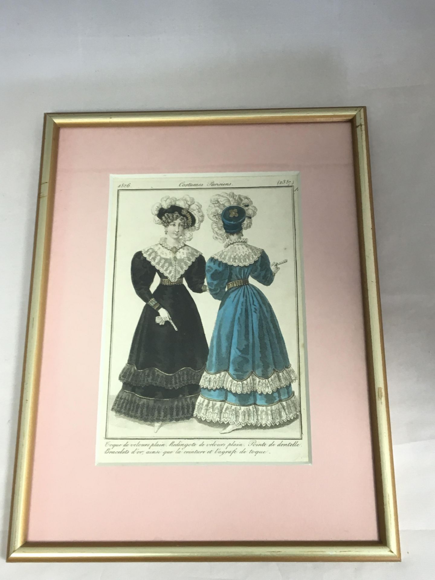 19th CENTURY FRENCH FASHION PRINT - COSTUMES PARISIENS - PLATE NUMBER 2404 - 1826 - FRAMED AND