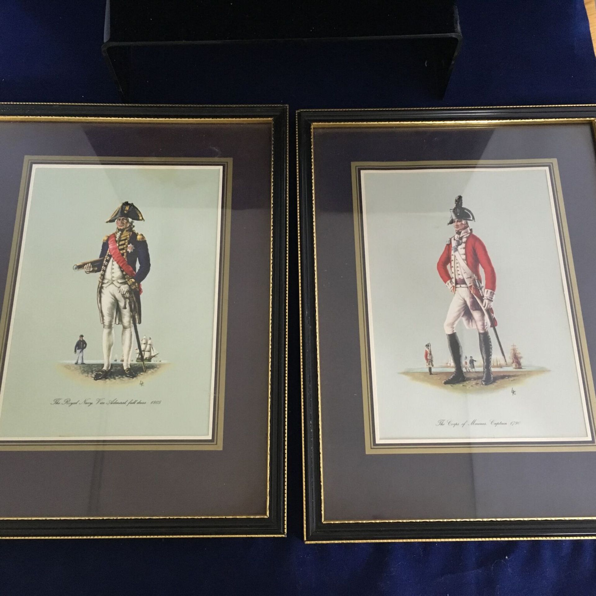 TWO MILITARY PRINTS - THE CORPS OF MARINES CAPTAIN 1790 and THE ROYAL NAVY VICE ADMIRAL FULL DRESS