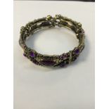 Vintage Bronze Metal Purple Crystal Rhinestone Cuff Bracelet Bangle Retro Womens