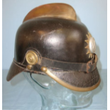 Imperial German Pickelhaube Fireman's Helmet With Liner, Chin Strap & Helmet Plate