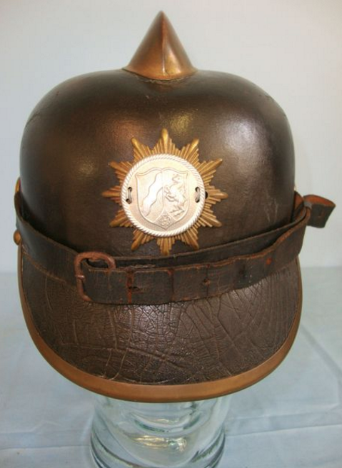 Imperial German Pickelhaube Fireman's Helmet With Liner, Chin Strap & Helmet Plate - Image 2 of 3