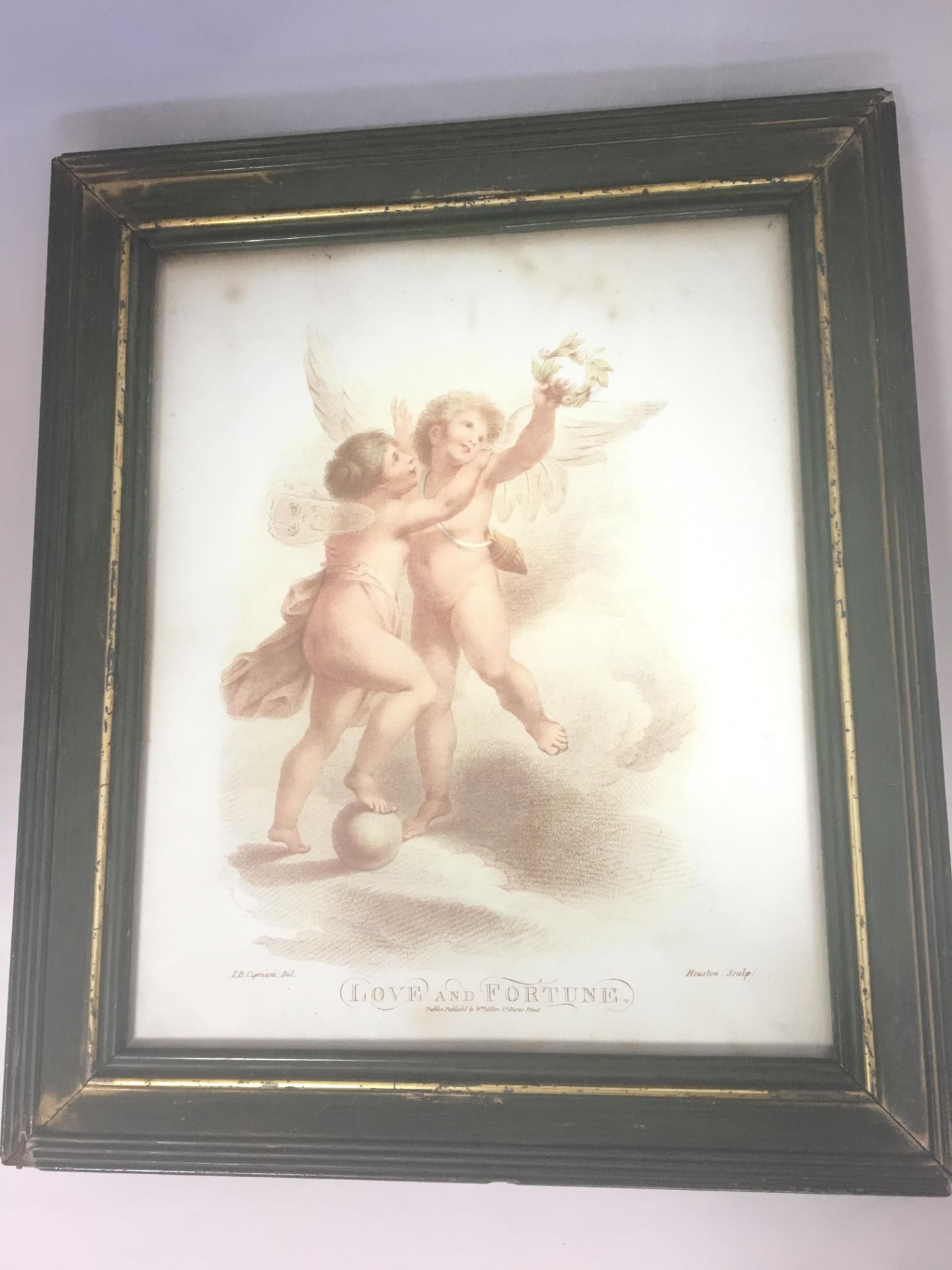 AFTER CIPRIANI - "LOVE AND FORTUNE", A 19th CENTURY SEPIA STIPPLE ENGRAVING BY HOUSTON, APPROX 35cm,
