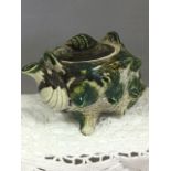 VINTAGE MAJOLICA TEAPOT MODELLED IN THE FORM OF FOOTED WHELK SEA SHELL. FREE UK DELIVERY.