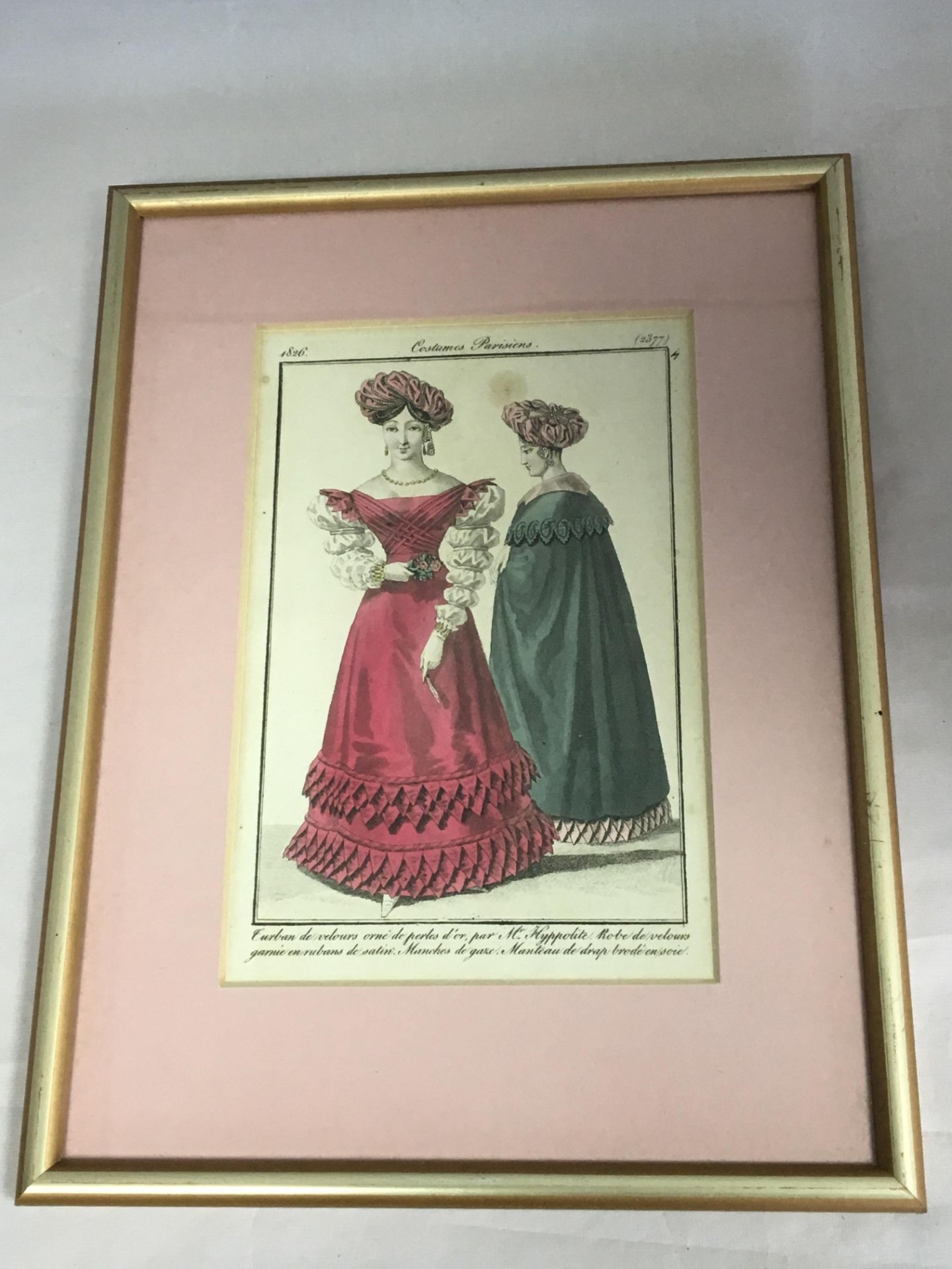 19th CENTURY FRENCH FASHION PRINT - COSTUMES PARISIENS - PLATE NUMBER 2377 - 1826 - FRAMED AND