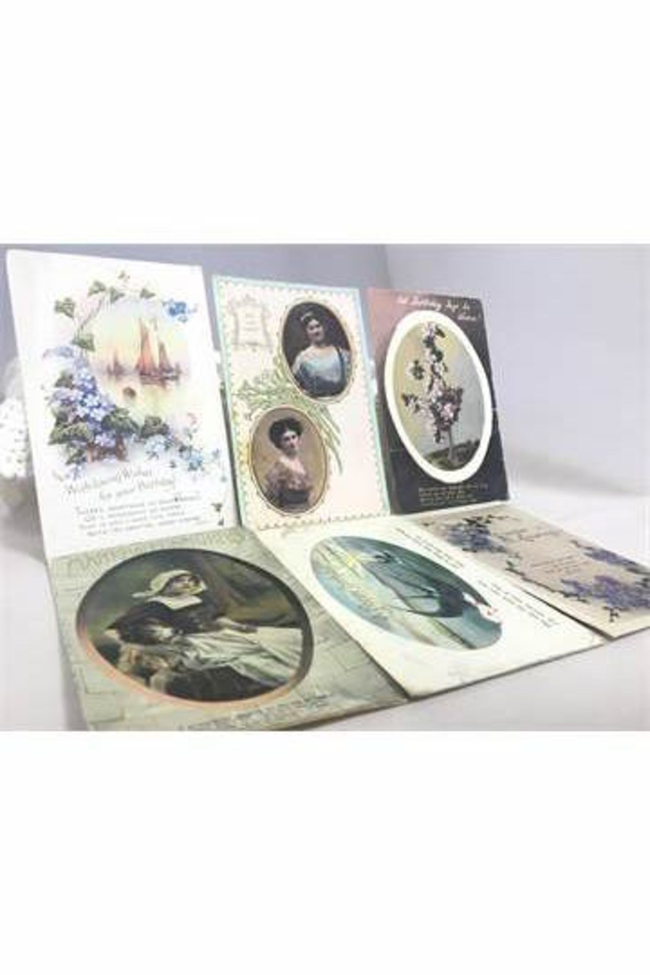 A GROUP OF ANTIQUE POSTCARDS c1915 - GREETINGS / BIRTHDAY CARDS WITH GEORGE V STAMPS, ALL