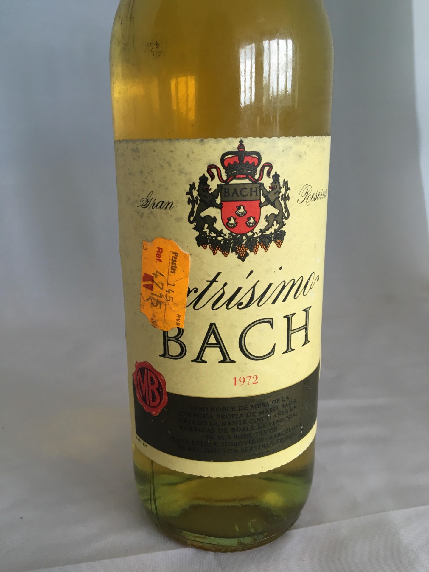 A BOTTLE OF WHITE WINE - 1972 GRAN RESERVA, COSECHA - Masia Bach - Extrismo Bach - WELL SEALED, - Image 2 of 3