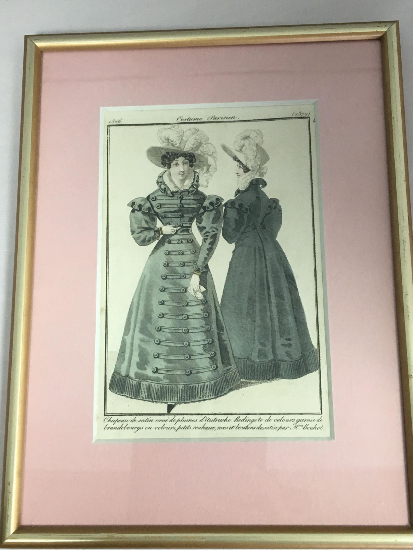 19th CENTURY FRENCH FASHION PRINT - COSTUMES PARISIENS - PLATE NUMBER 2379 - 1826 - FRAMED AND