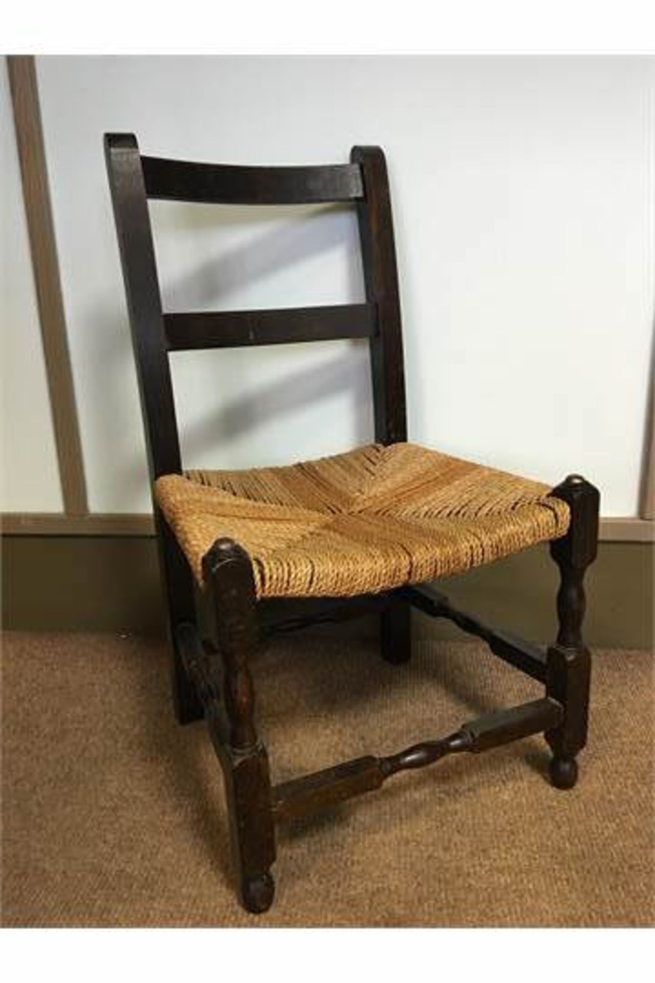 A CHILD'S CORD SEATED CHAIR. WITH FREE UK COURIER DELIVERY.