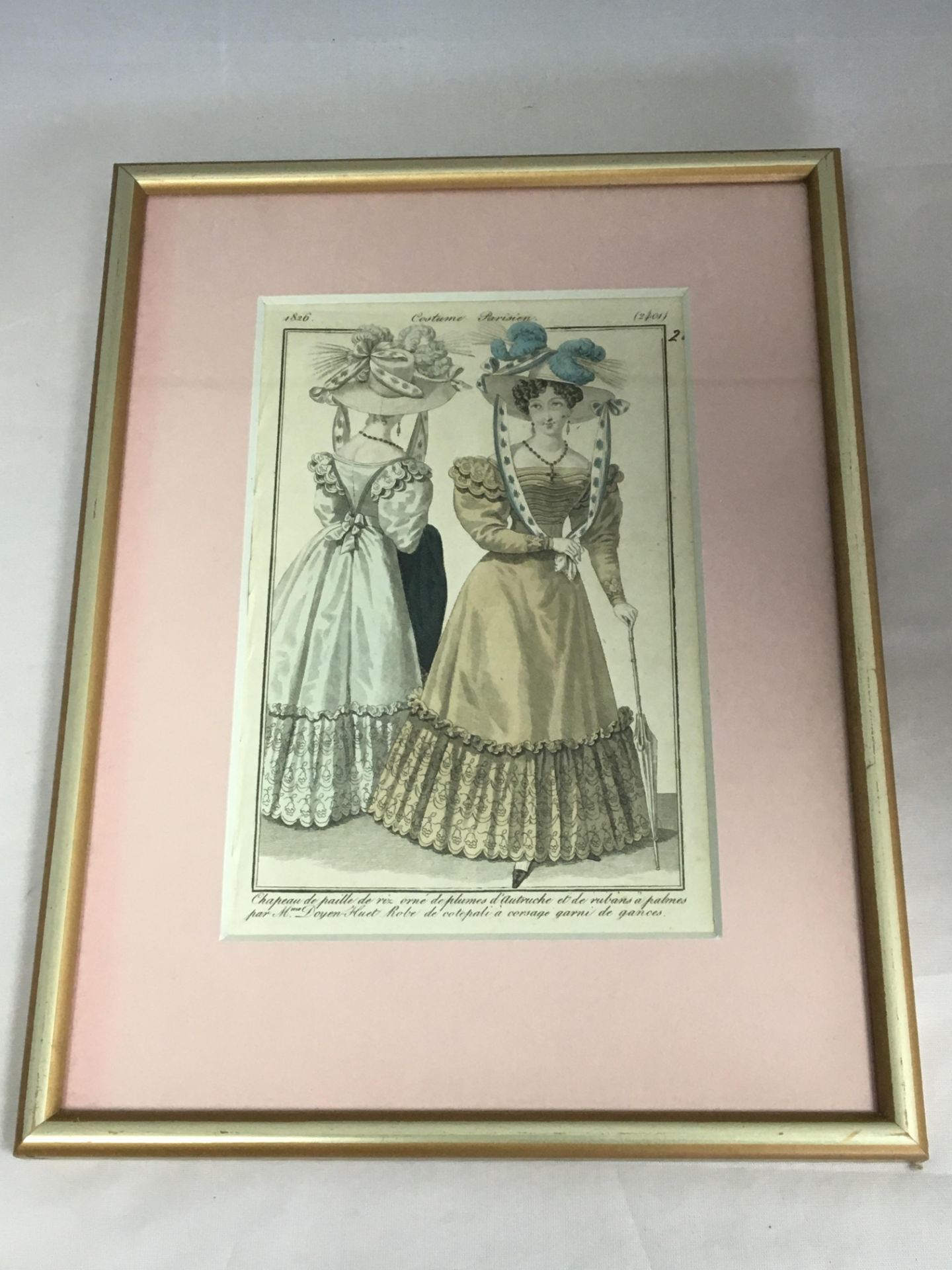 19th CENTURY FRENCH FASHION PRINT - COSTUMES PARISIENS - PLATE NUMBER 2387 - 1826 - FRAMED AND