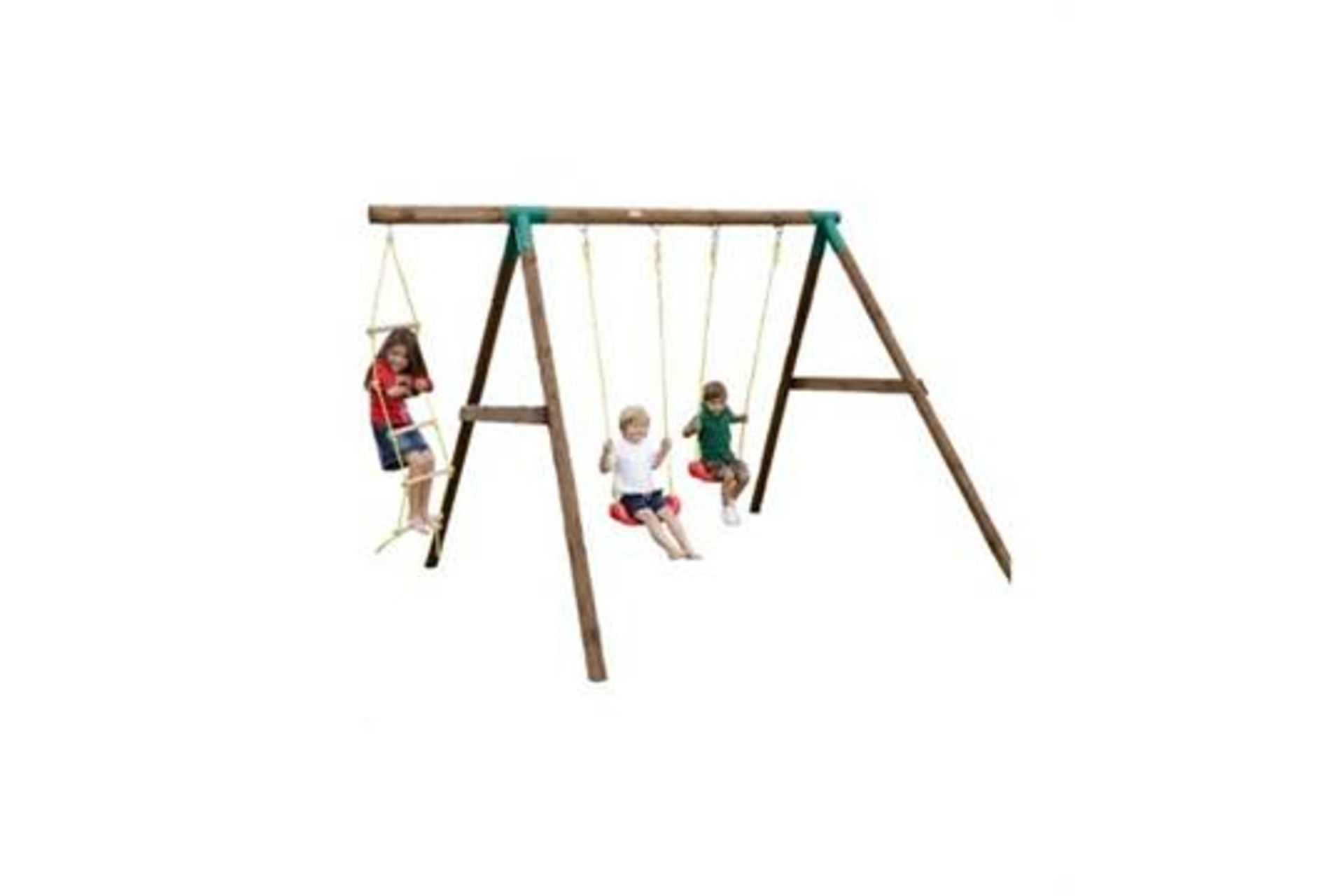 1 x Plum Double Swing with Glider Wooden Garden Swing Set. RRP £249.99. A fabulous swing set for - Image 2 of 2