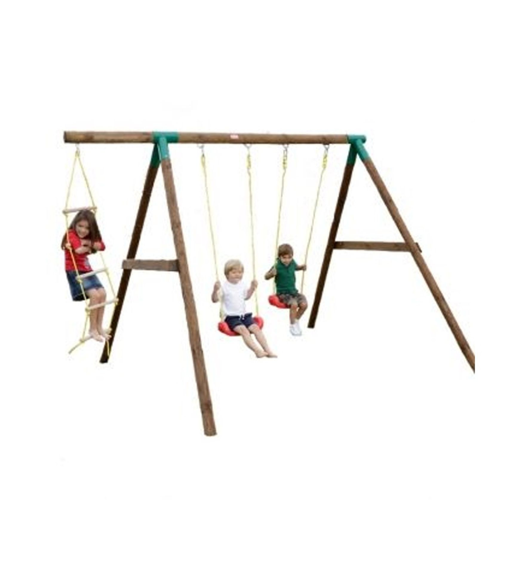 1 x Plum Double Swing with Glider Wooden Garden Swing Set. RRP £249.99. A fabulous swing set for - Image 2 of 2