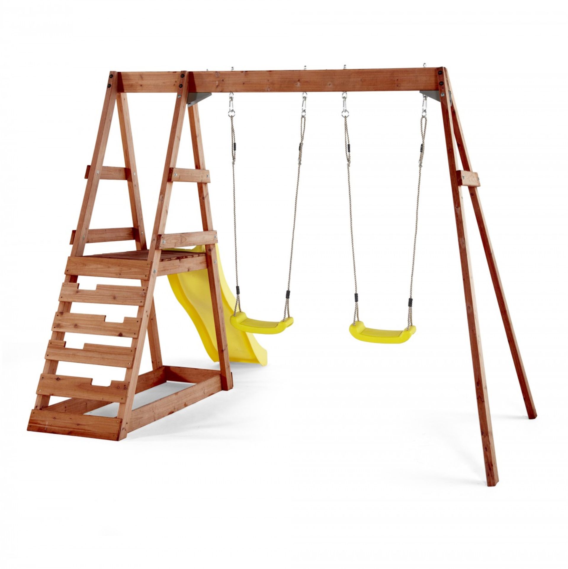 1 x Plum Double Swing with Glider Wooden Garden Swing Set. RRP £249.99. A fabulous swing set for - Image 4 of 6