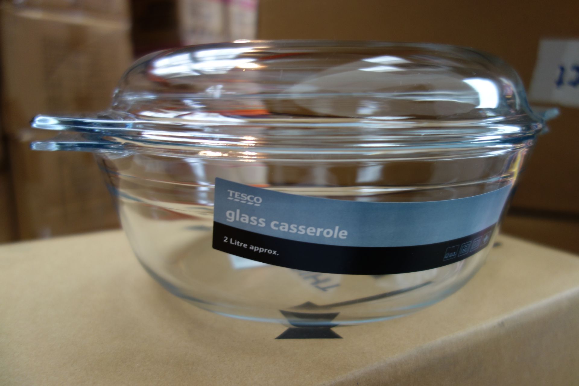 12 x Brand New - Tesco 2L Glass Casserole Dishes. Oven, Microwave and Freezer Safe. - Image 2 of 2