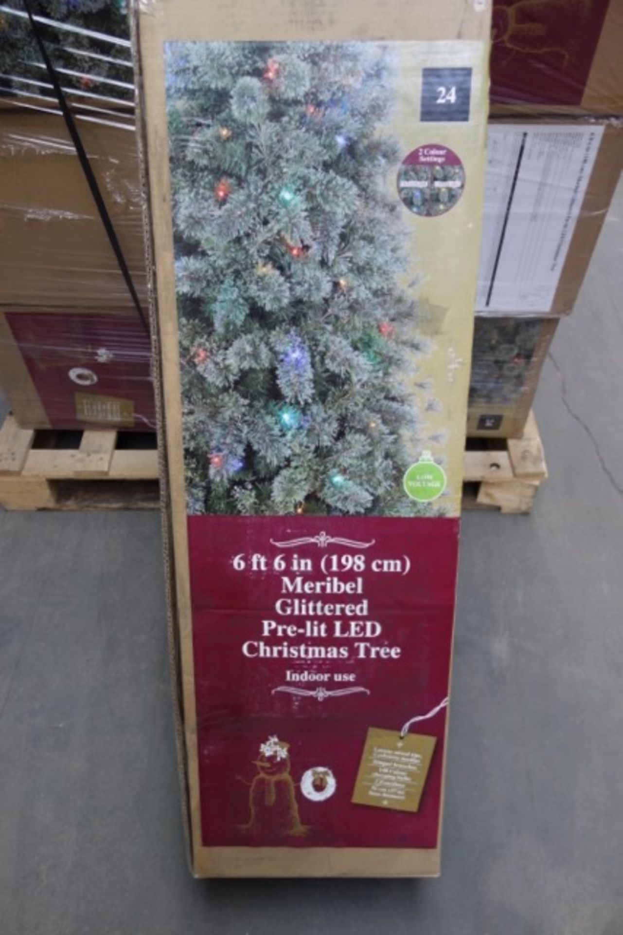 4 x Brand New - 6 Foot 6 Inch Meribel Glittered Pre-Lit LED Christmas Tree - 198cm - Indoor Use -