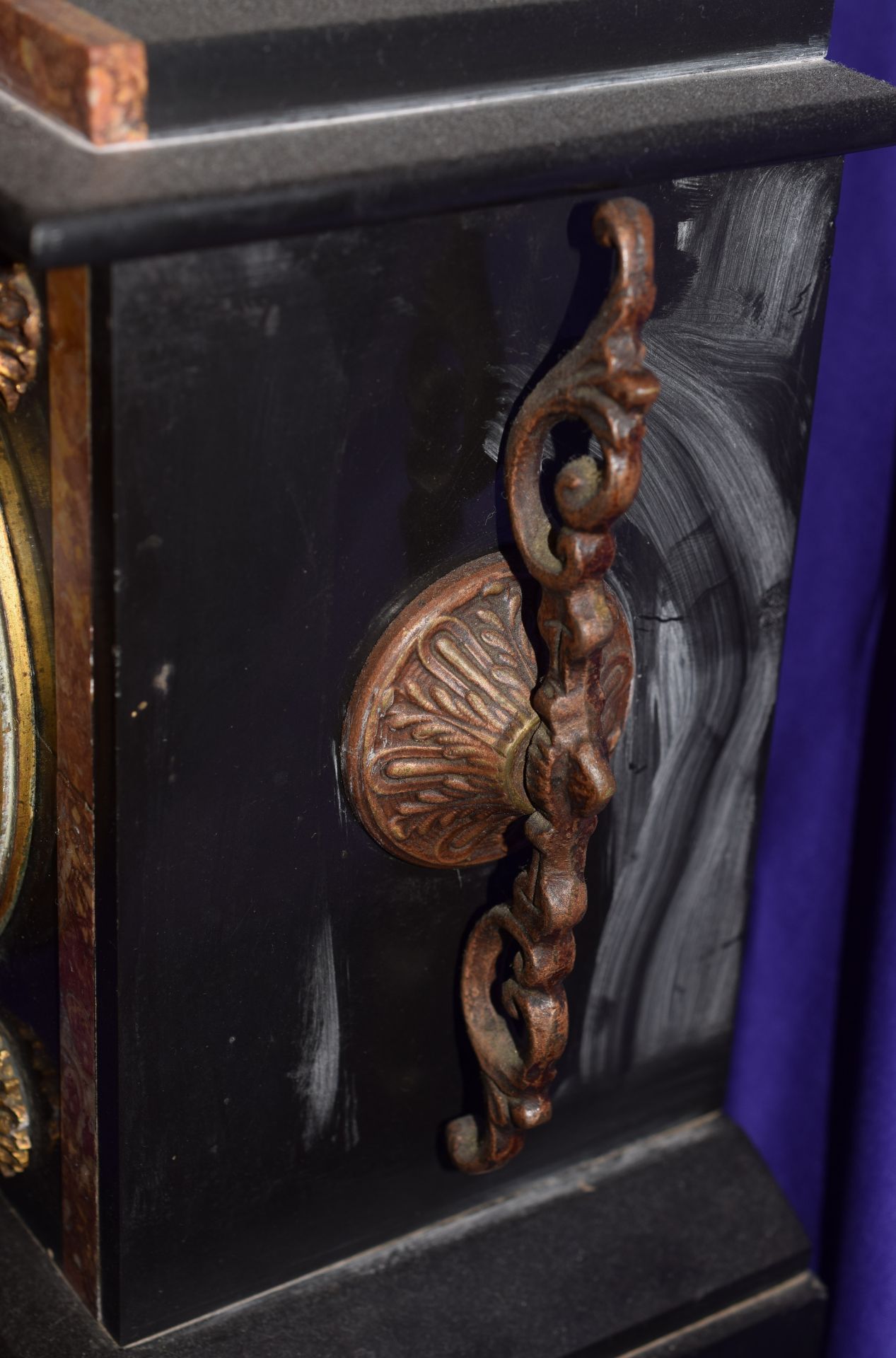 Antique Black Slate Mantel Clock With Candlestick Garnitures - Image 5 of 14
