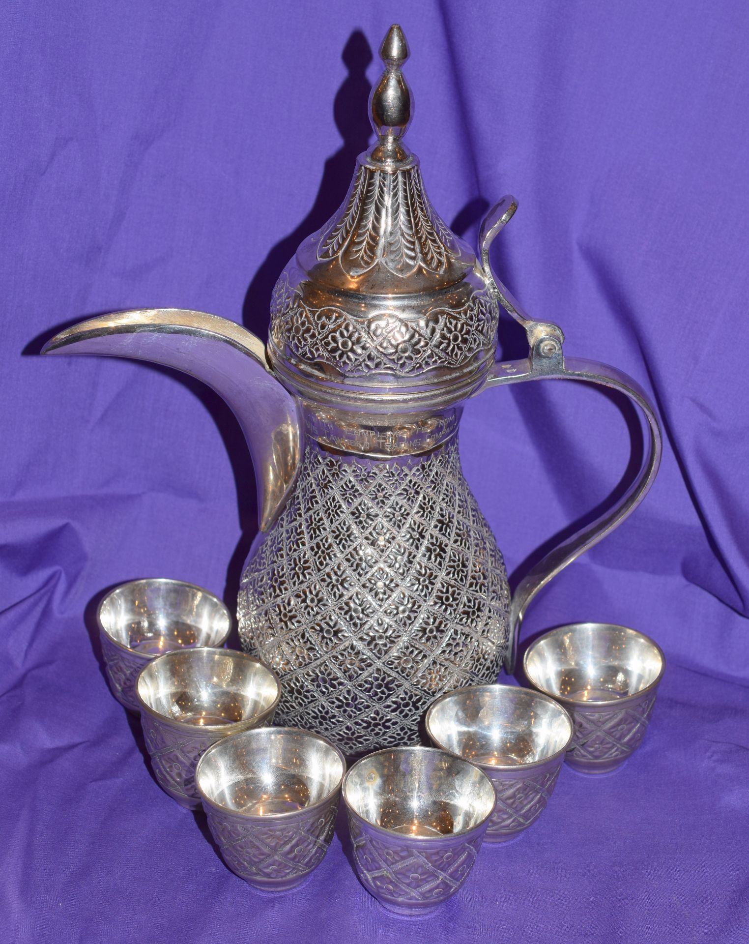 Vintage German Silver Turkish Style Coffee Pot With 6 Cups