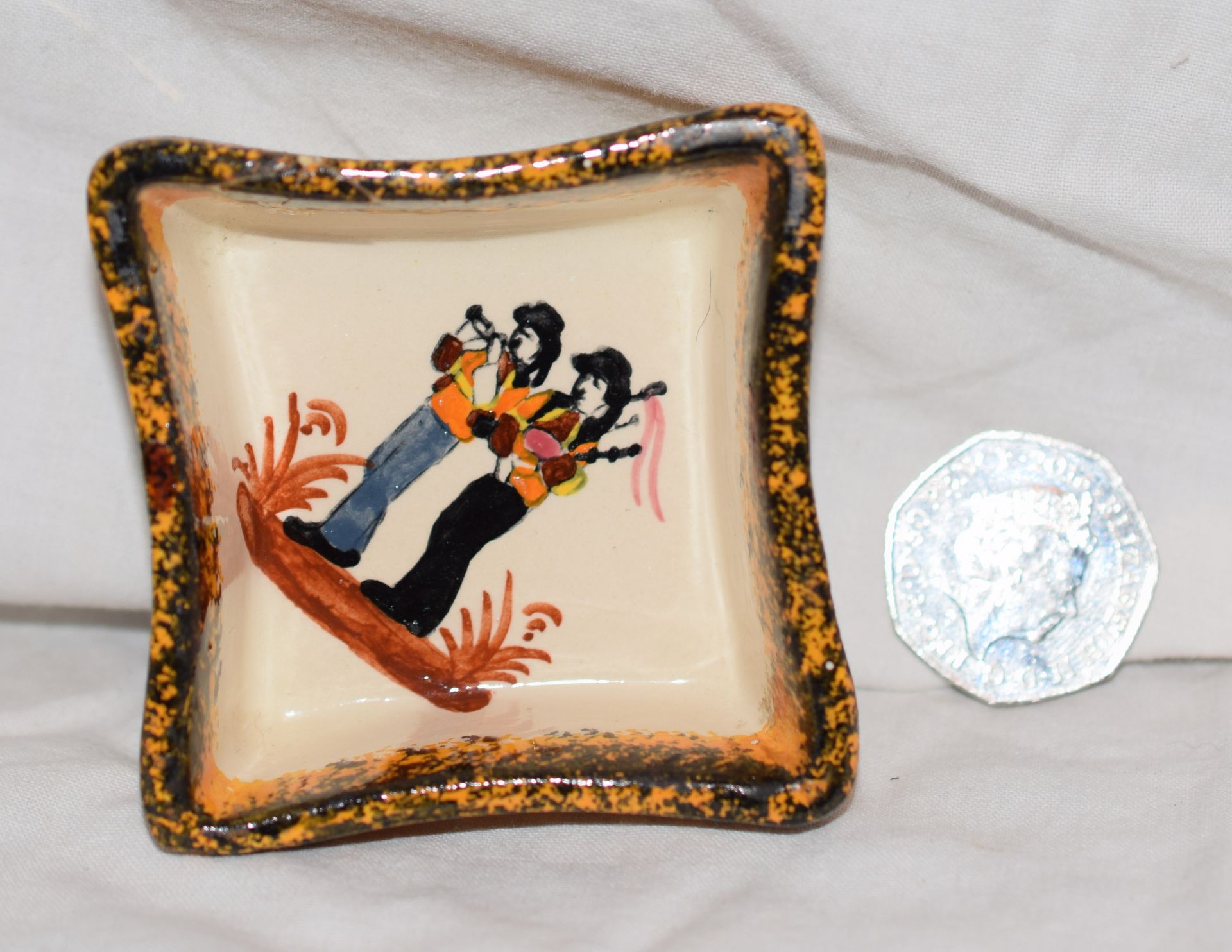Vintage Quimper Pin Dish Featuring Pipers