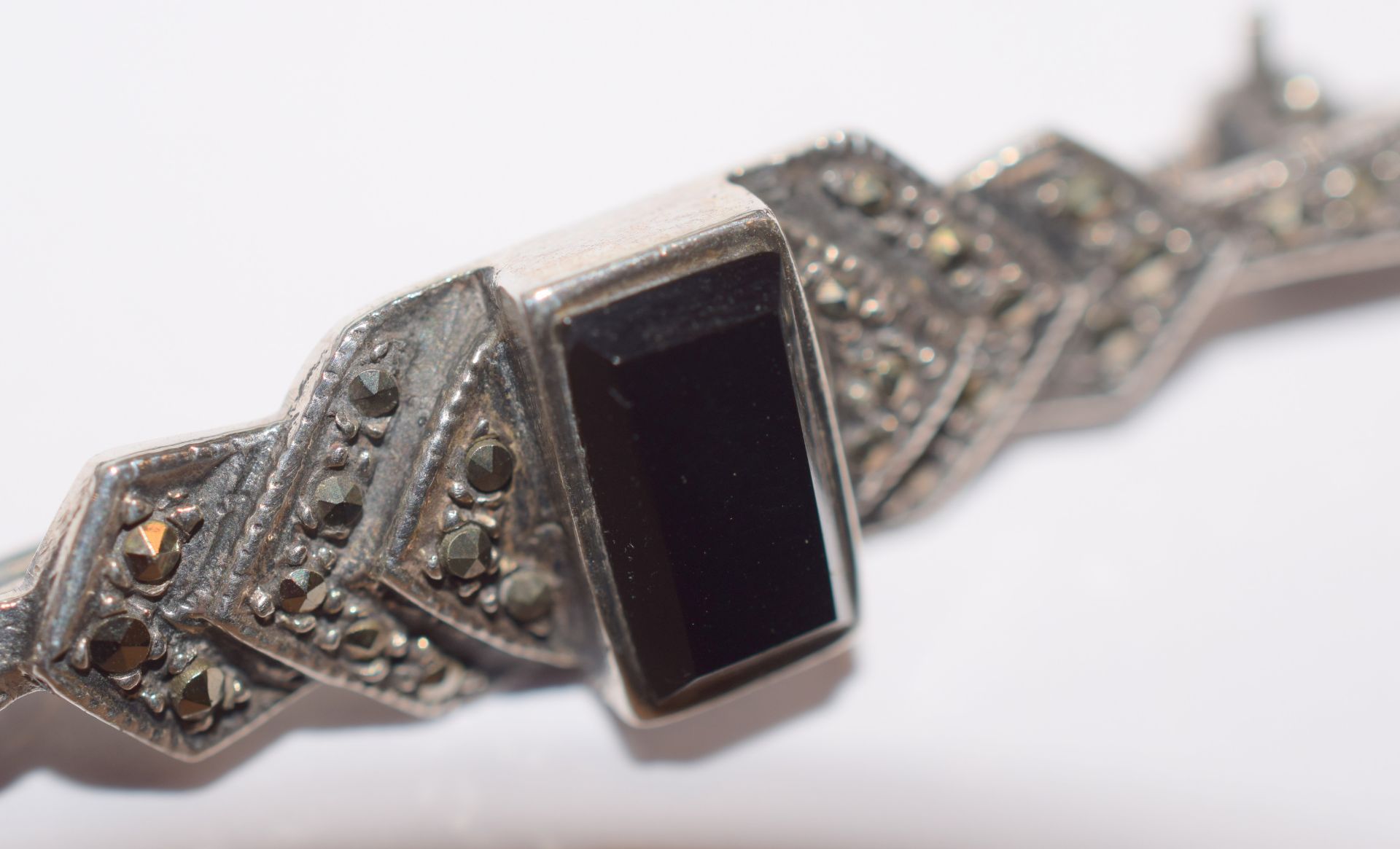 Ladies Vintage Art Deco Silver And Onyx Bar Brooch NO RESERVE