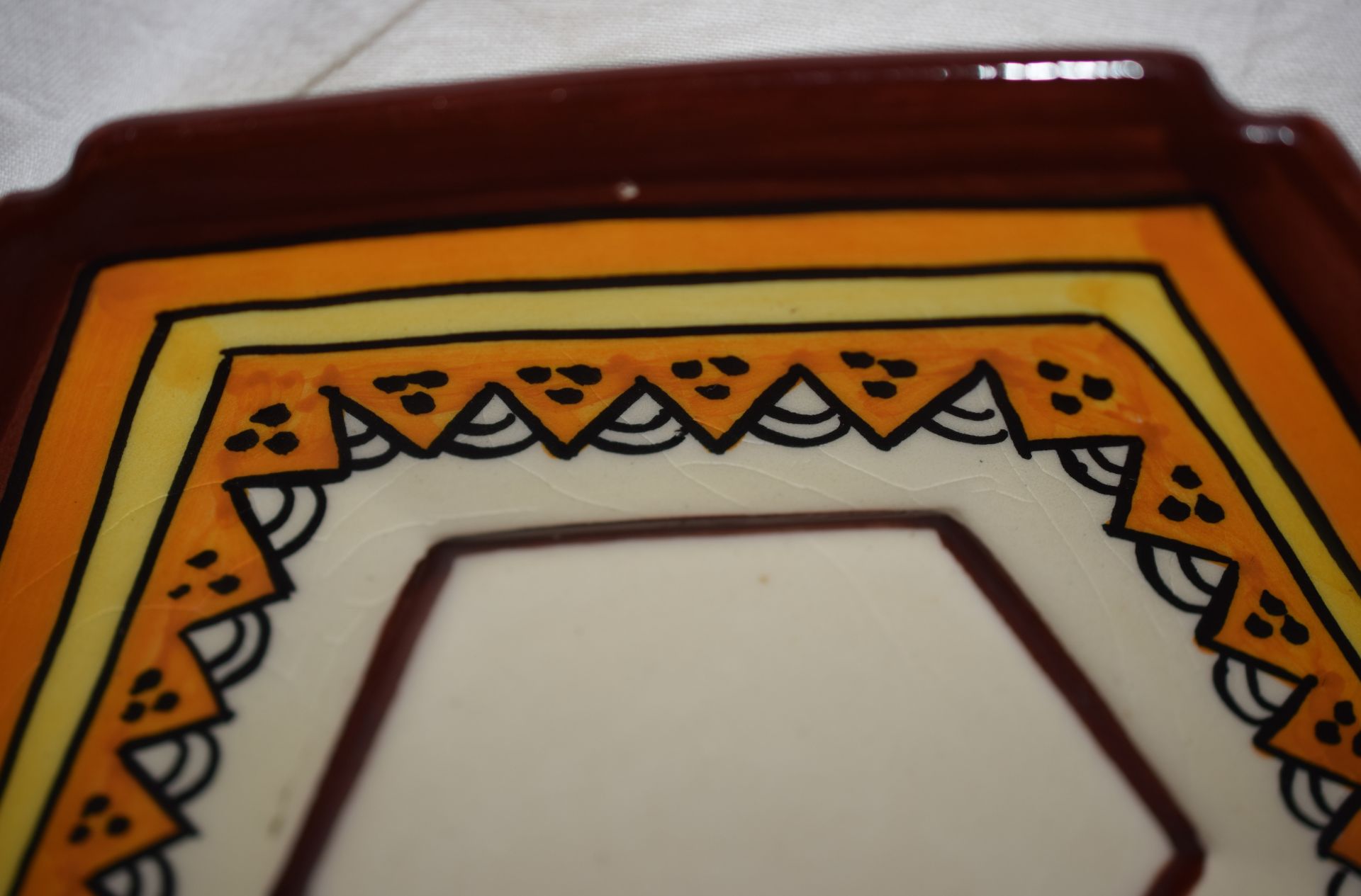 Vintage Henriot Quimper Six Sided Bowl In Browns and Orange Aztec Pattern - Image 2 of 4