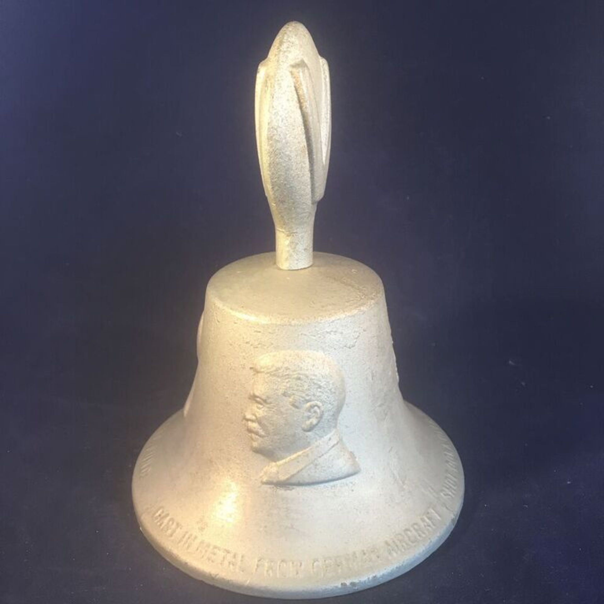 WW2 RAF BENEVOLENT FUND VICTORY BELL CAST IN METAL FROM GERMAN AIRCRAFT SHOT DOWN OVER BRITAIN.