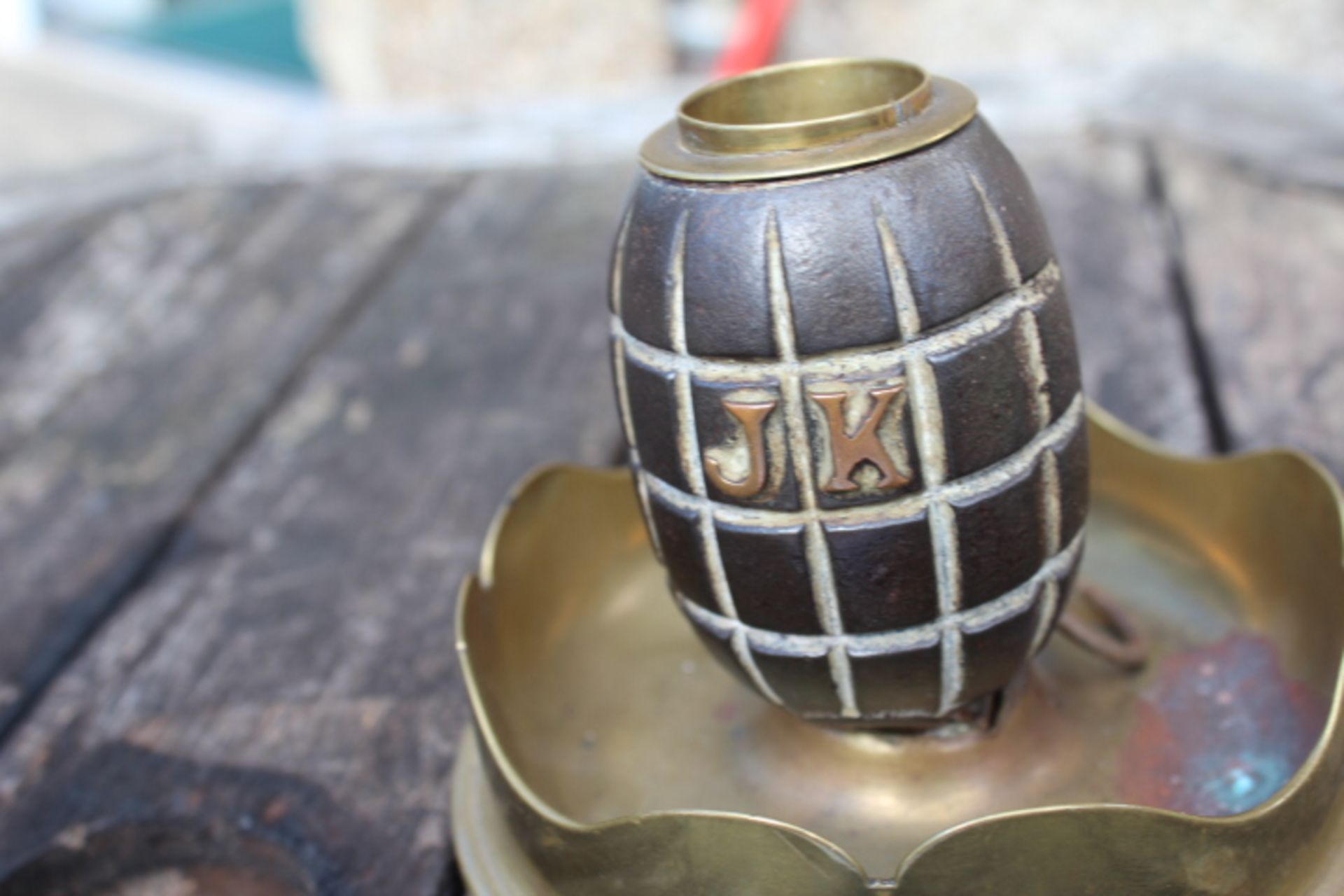 British military trench art. WW1/WW2 Mills Grenade mounted on a 45 Howser mark 2. The grenade has - Image 5 of 7