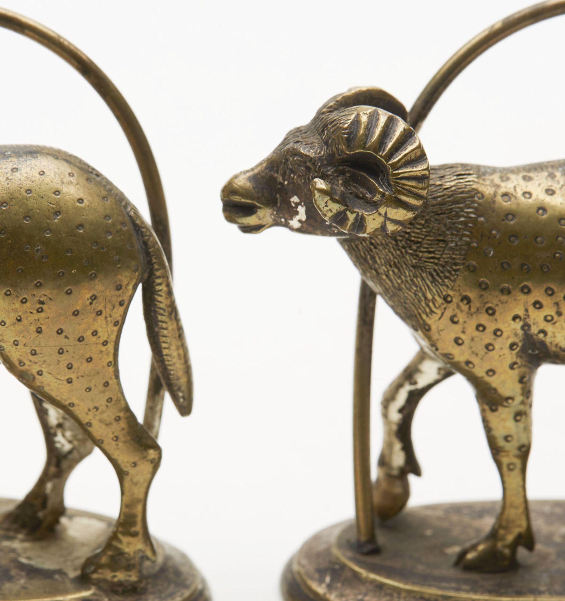 PAIR ANTIQUE BRASS RAM TABLE MENU HOLDERS 19TH C. - Image 2 of 7