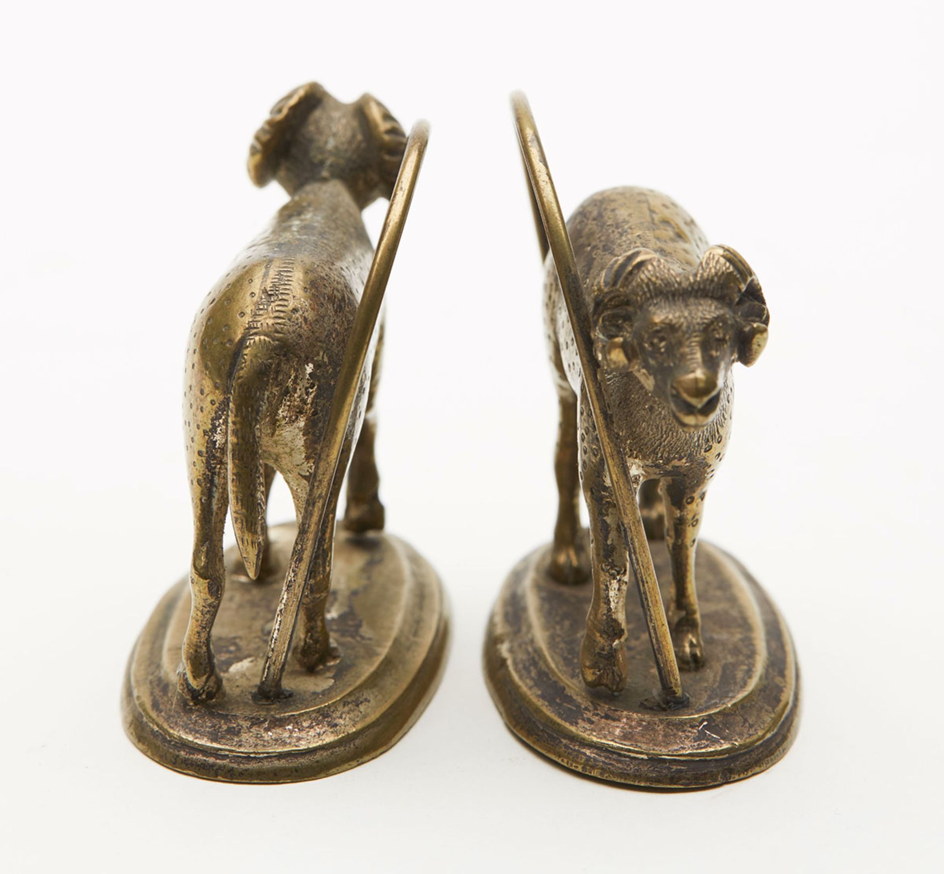 PAIR ANTIQUE BRASS RAM TABLE MENU HOLDERS 19TH C. - Image 4 of 7