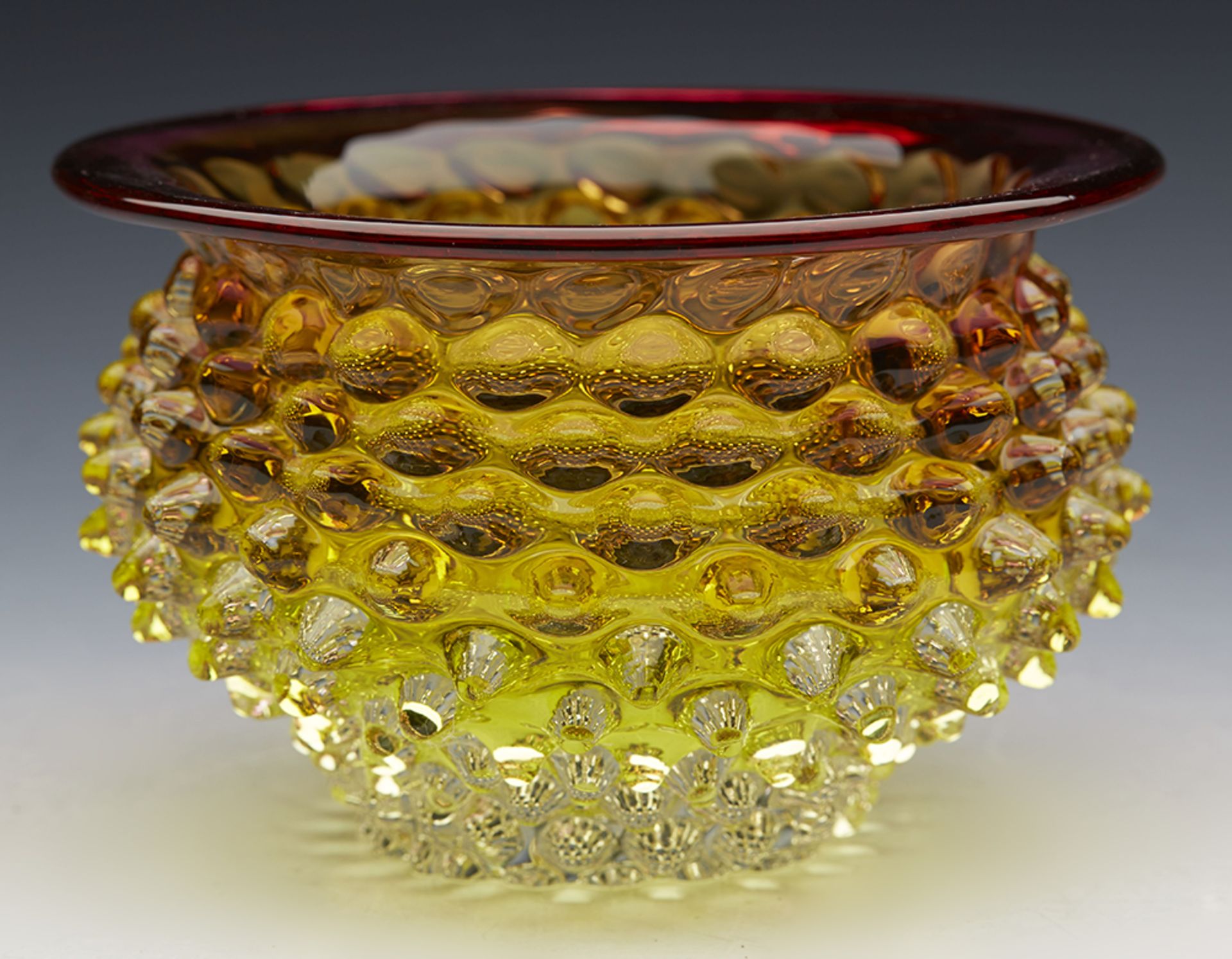 CZECH PRACHEN ART GLASS HOBNAIL BOWL BY FRANTISEK KOUDELKA c.1960 - Image 5 of 8