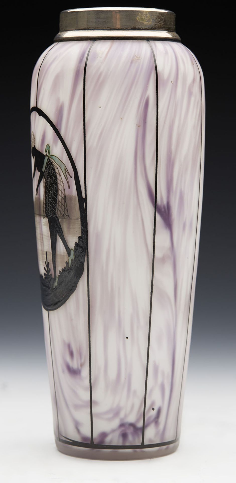 Art Deco Steinschšnau Enameled Art Glass Silver Mounted Vase C.1928 - Image 3 of 10