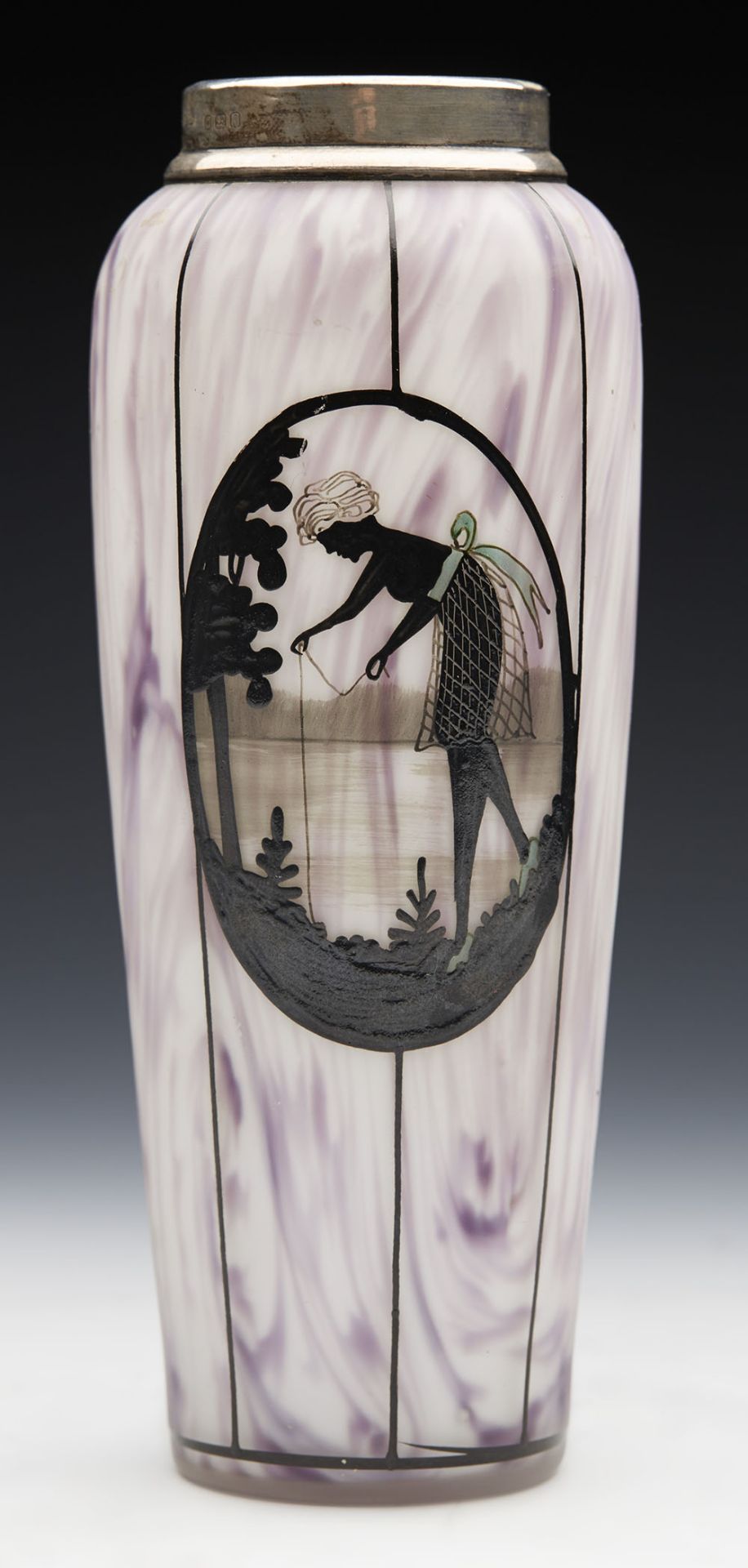 Art Deco Steinschšnau Enameled Art Glass Silver Mounted Vase C.1928