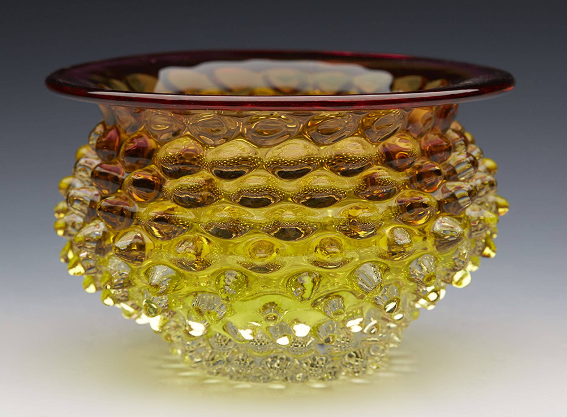 CZECH PRACHEN ART GLASS HOBNAIL BOWL BY FRANTISEK KOUDELKA c.1960