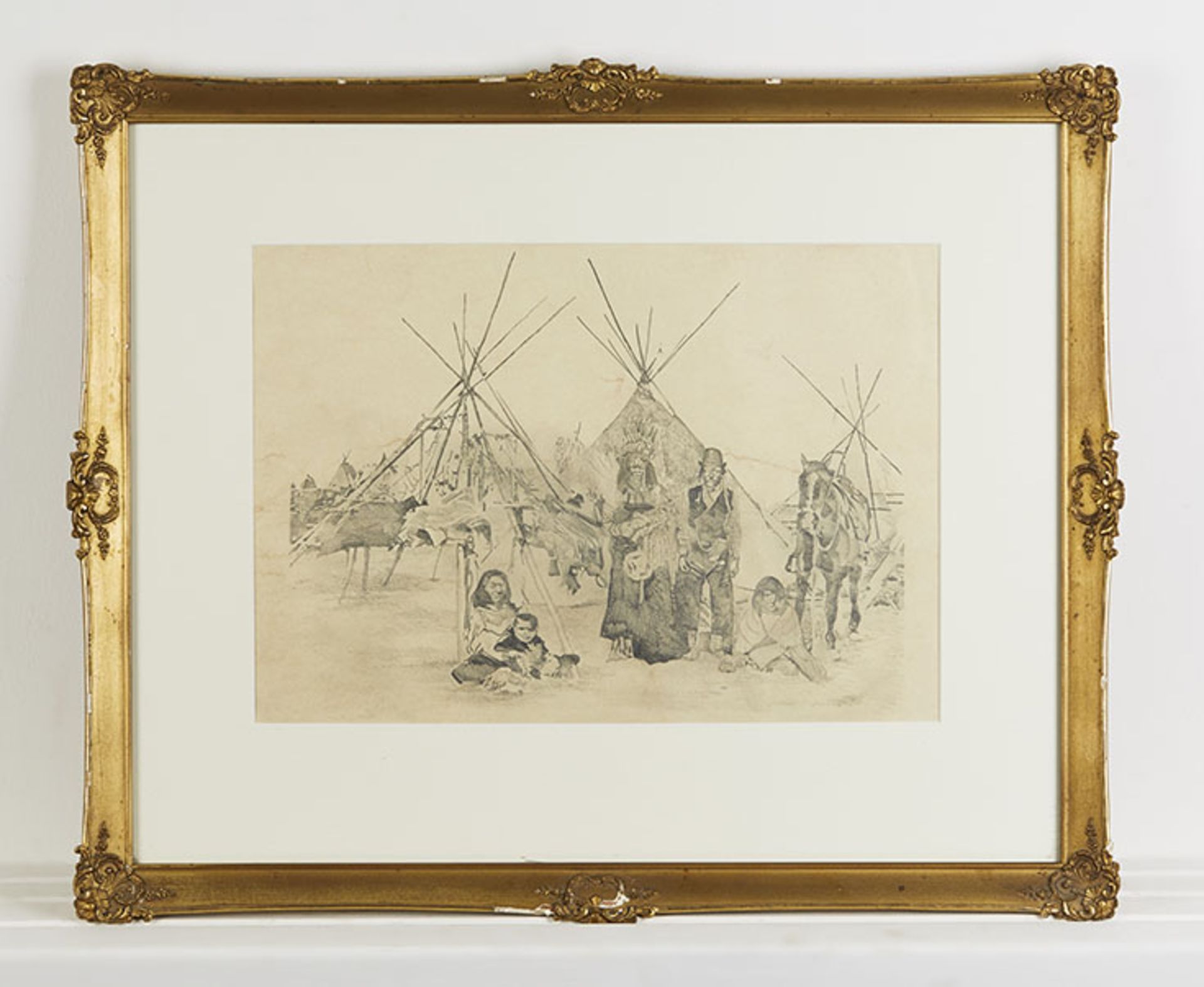 Campaign Drawing Of Native American Reservation 19Th/20Th C.
