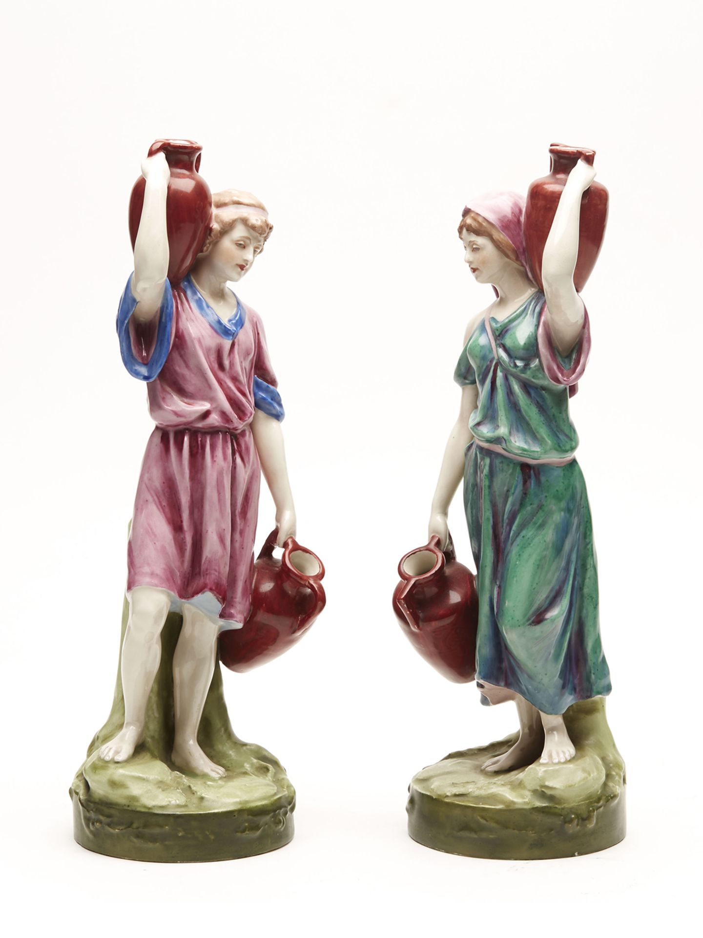 PAIR ANTIQUE ROYAL DUX PAINTED WATER CARRIER FIGURES c.1900 - Image 2 of 13