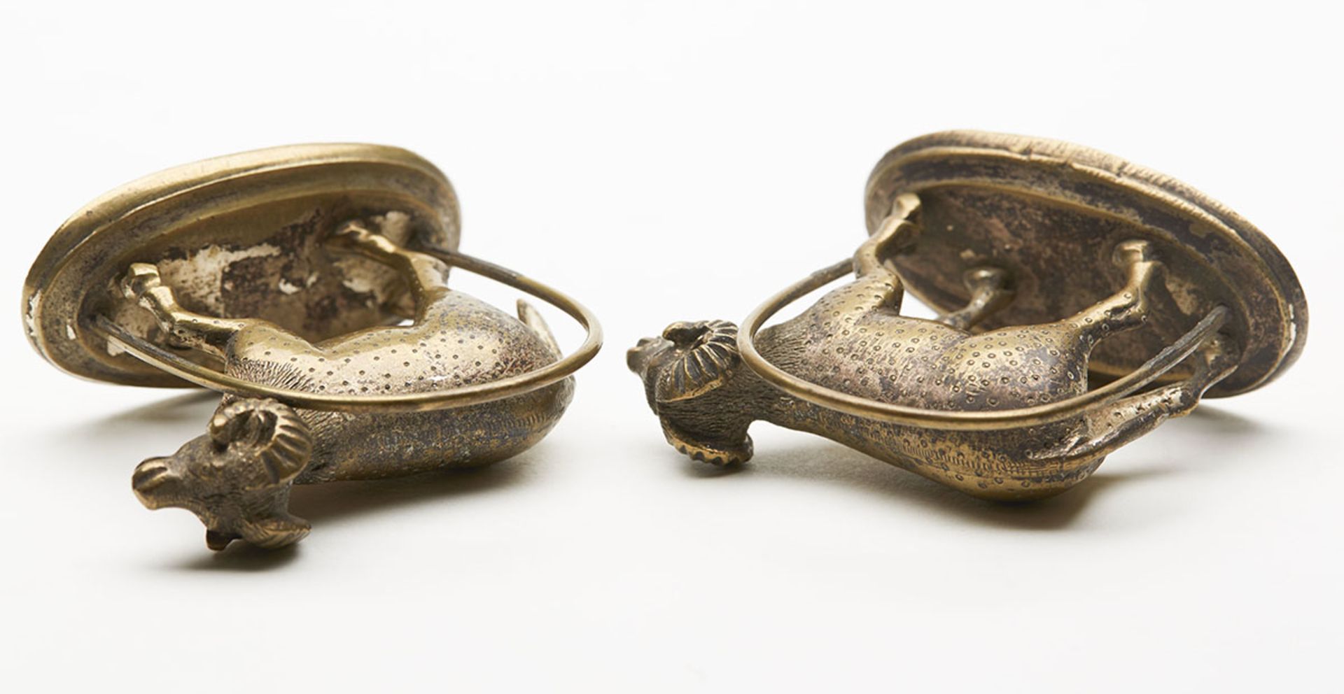 PAIR ANTIQUE BRASS RAM TABLE MENU HOLDERS 19TH C. - Image 6 of 7