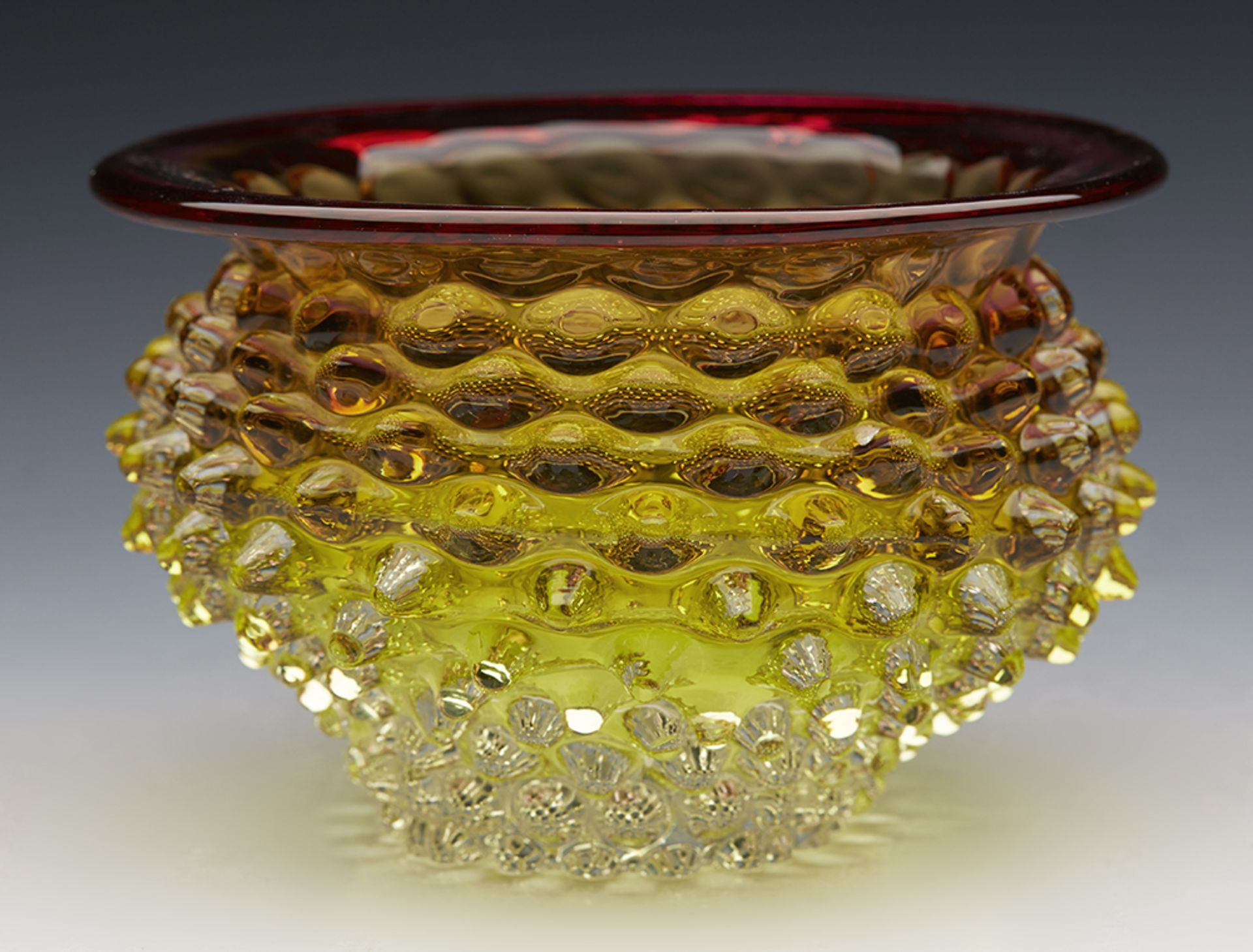 CZECH PRACHEN ART GLASS HOBNAIL BOWL BY FRANTISEK KOUDELKA c.1960 - Image 8 of 8